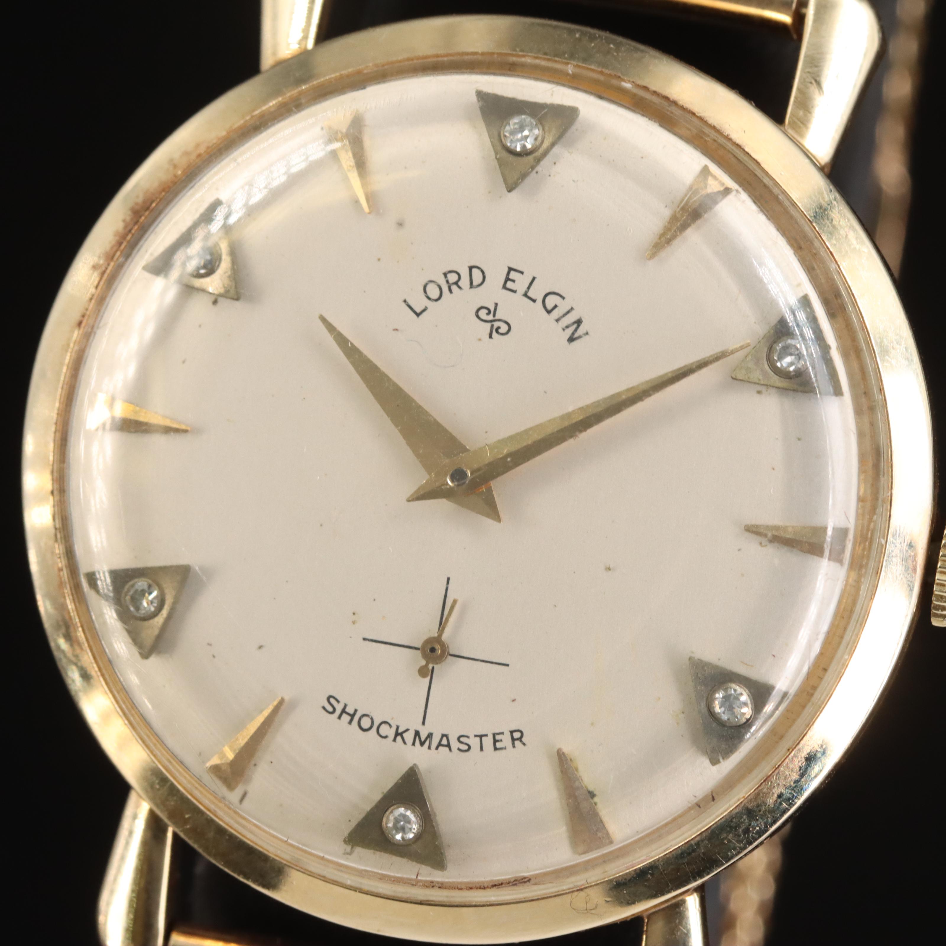 14K Lord Elgin Shockmaster Diamond Dial Watch