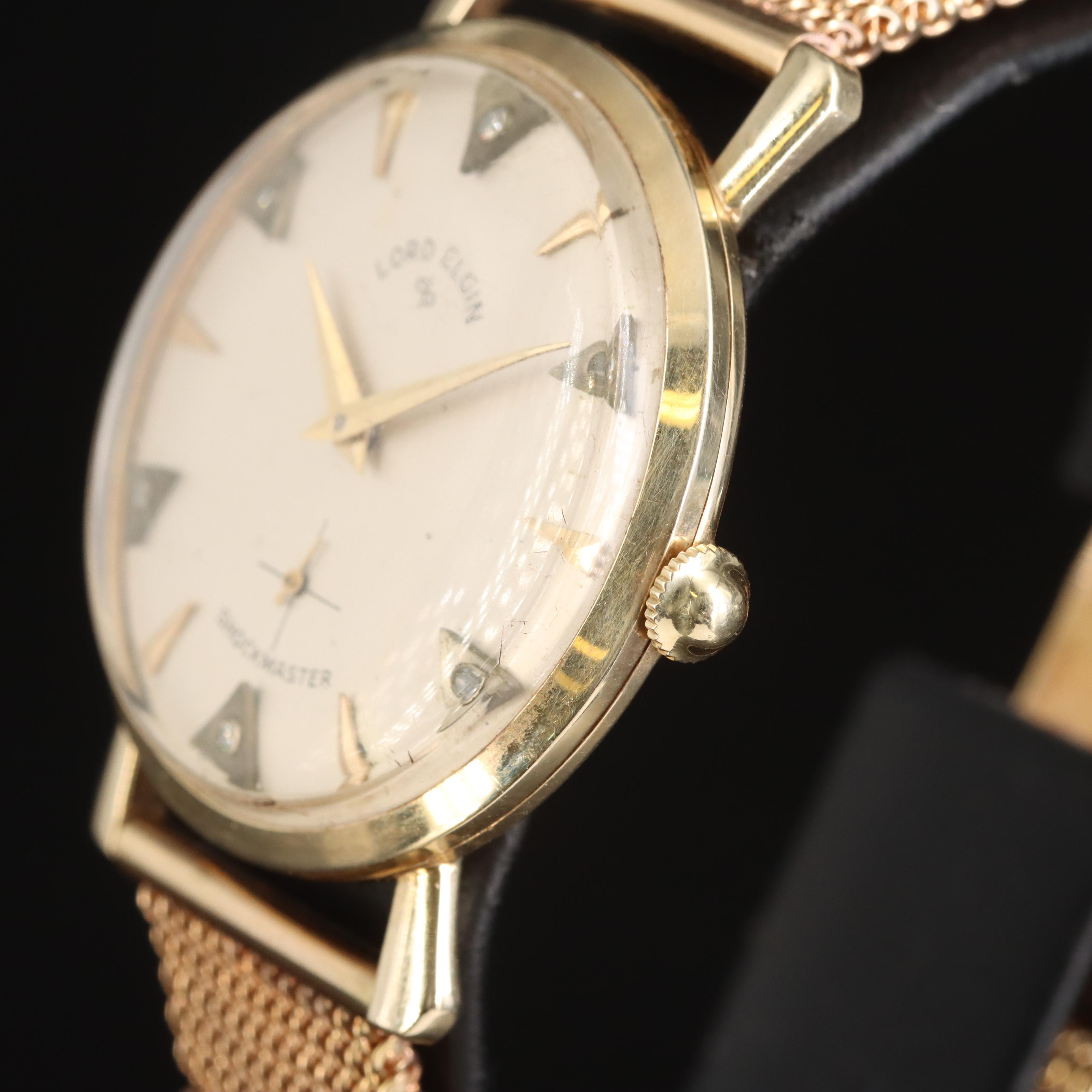 14K Lord Elgin Shockmaster Diamond Dial Watch