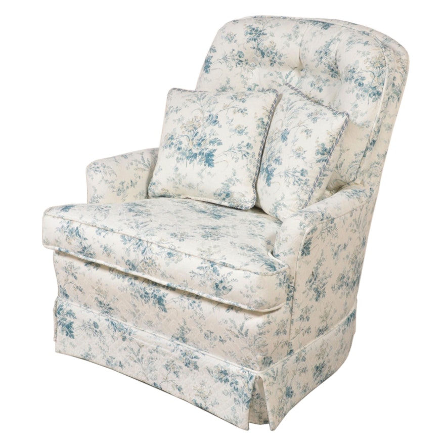 Custom-Upholstered and Buttoned-Down Swivel-Rocker, Late 20th Century