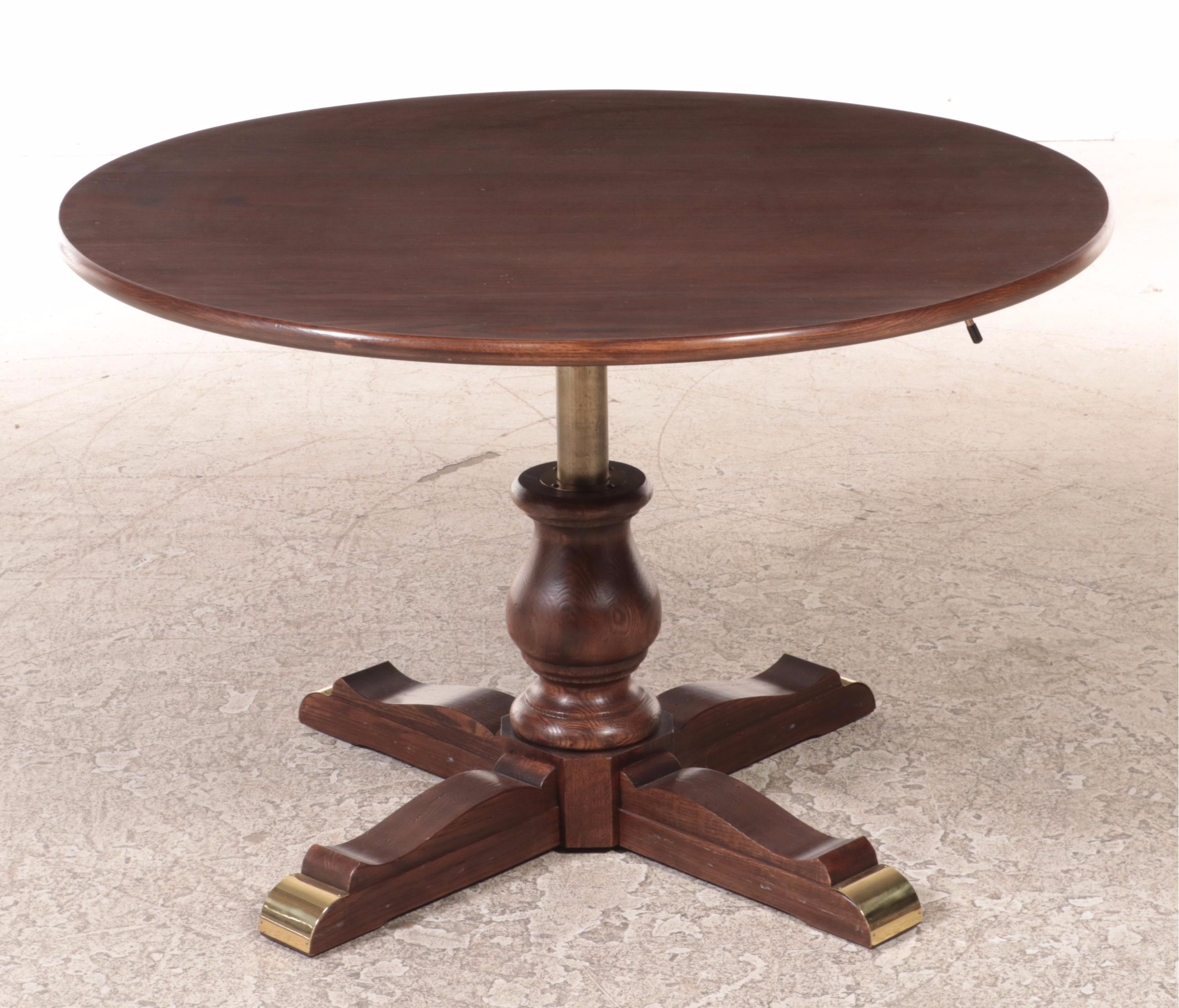 Adjustable-Height Oak Games Table with Four Armchairs on Casters