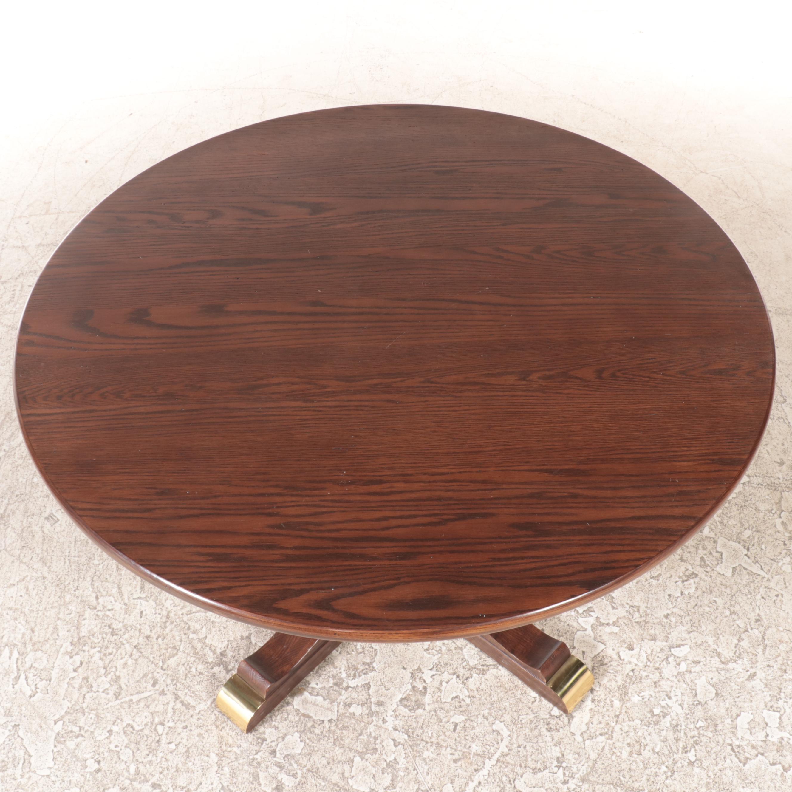 Adjustable-Height Oak Games Table with Four Armchairs on Casters