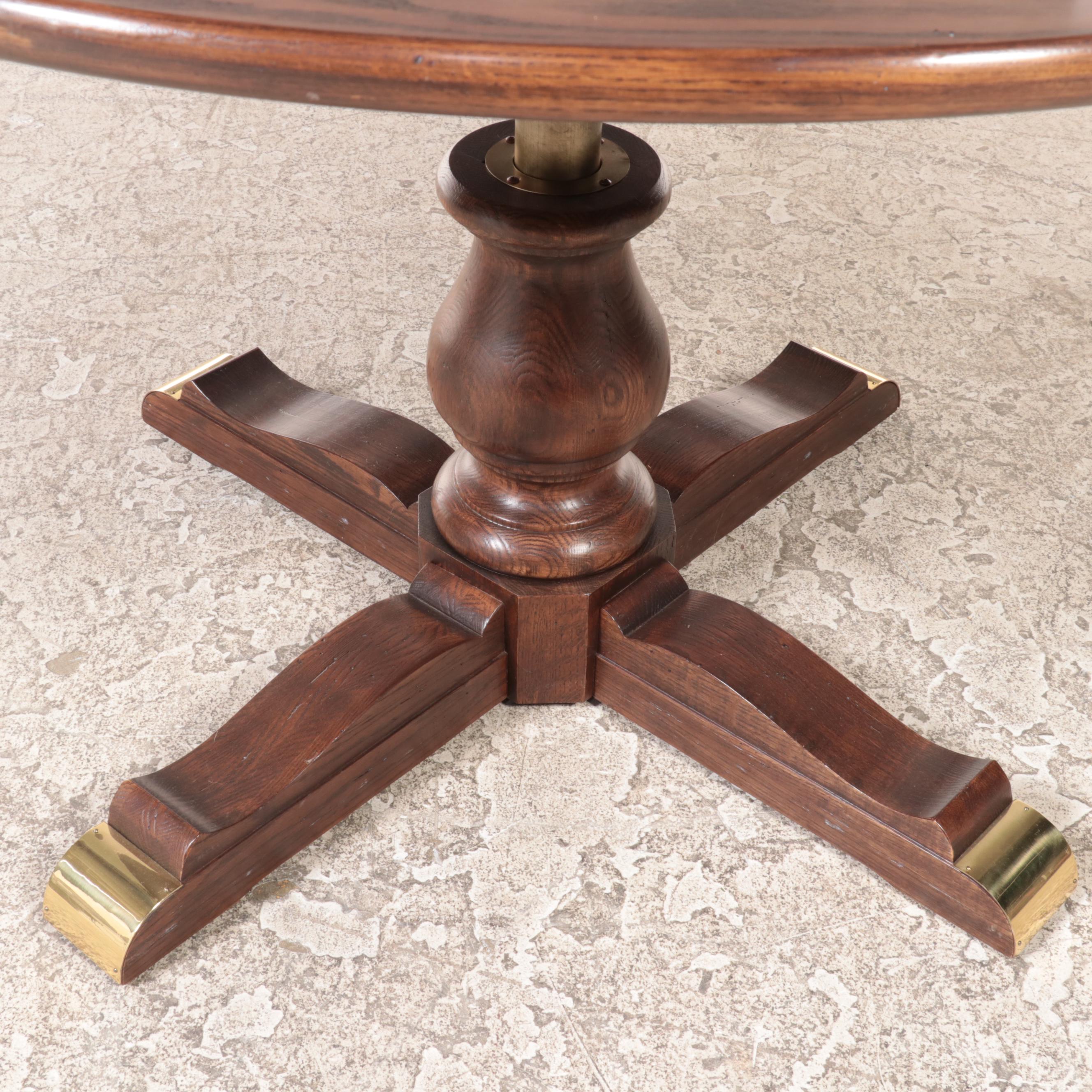 Adjustable-Height Oak Games Table with Four Armchairs on Casters