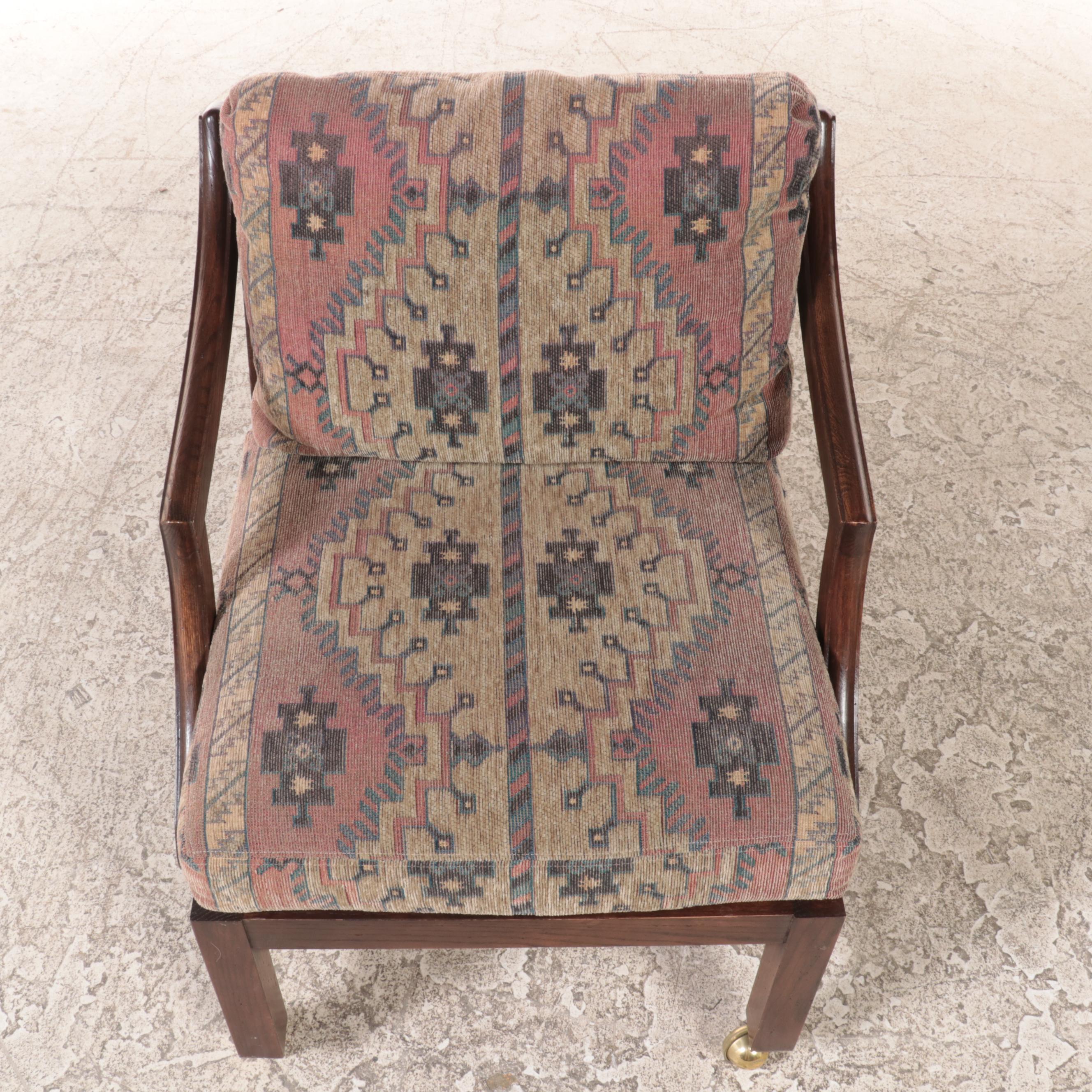 Adjustable-Height Oak Games Table with Four Armchairs on Casters