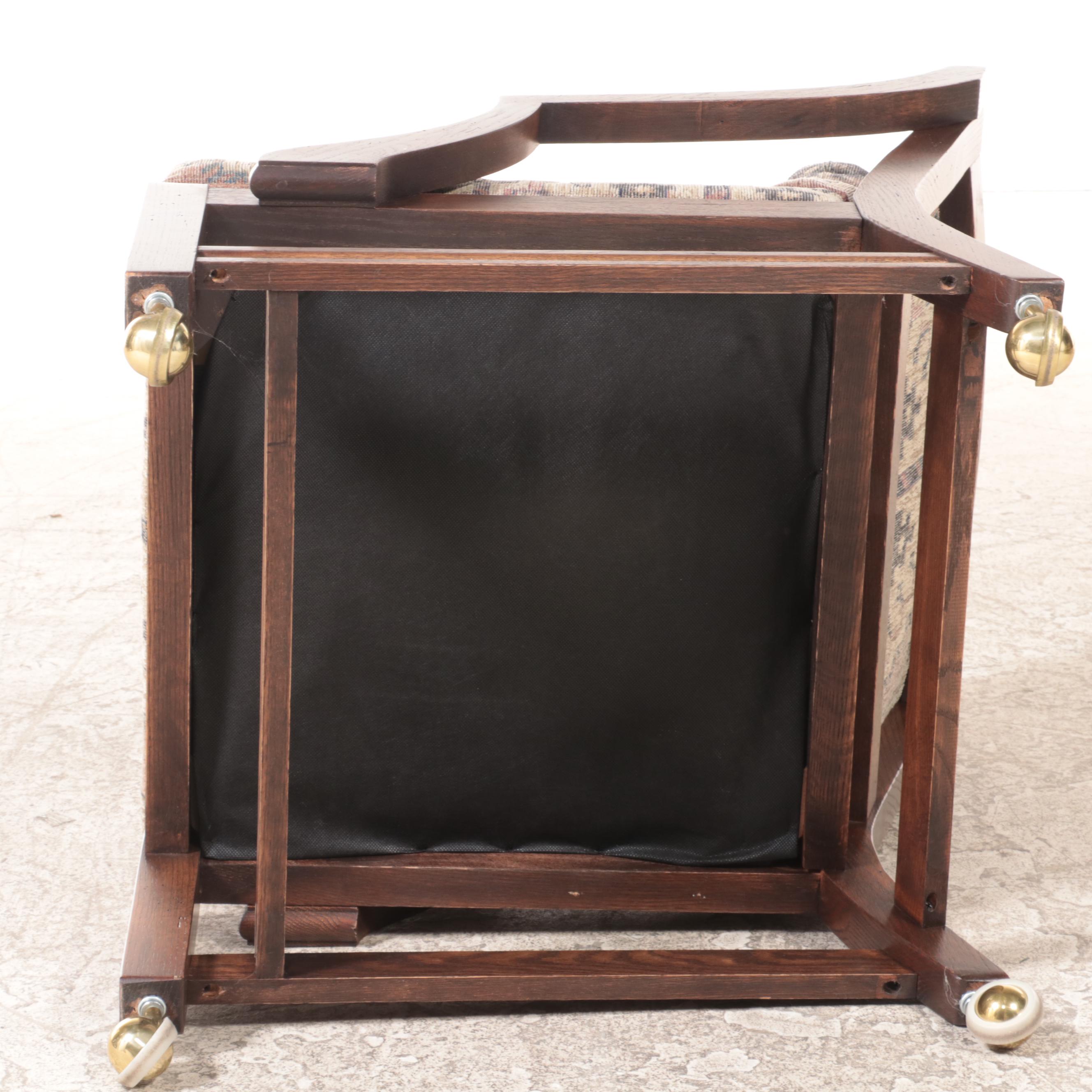 Adjustable-Height Oak Games Table with Four Armchairs on Casters