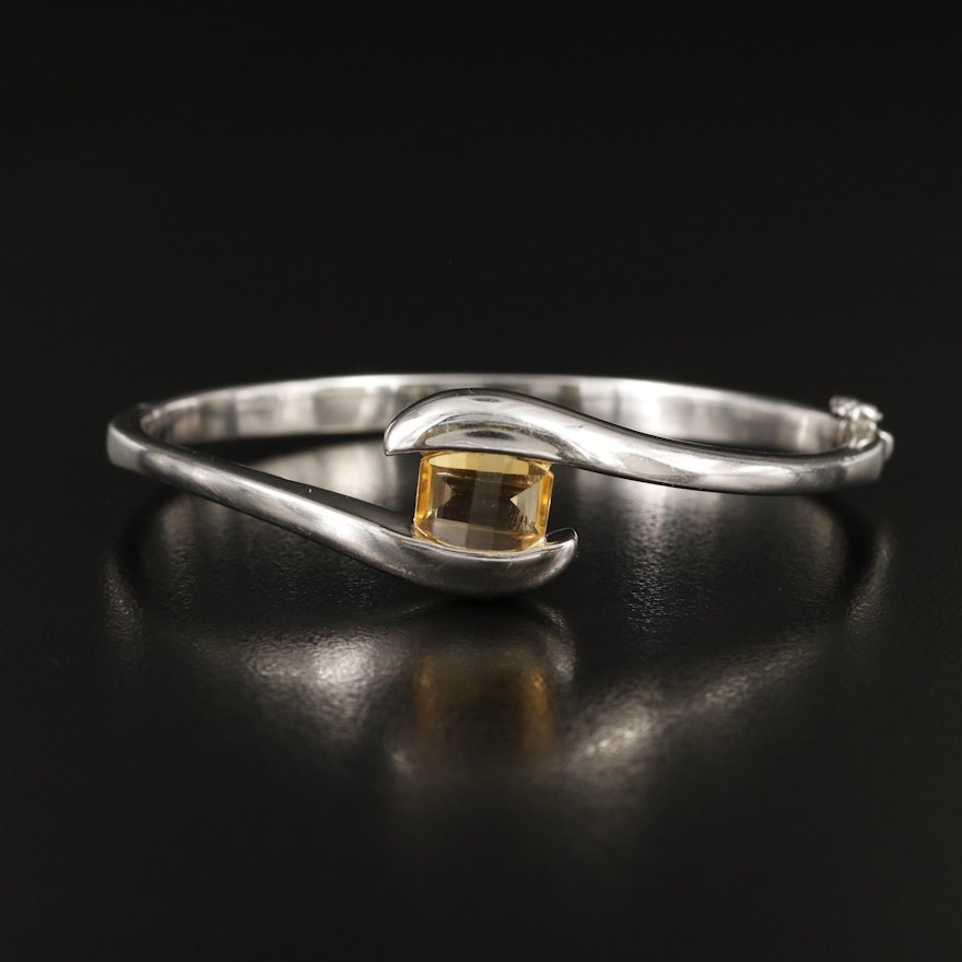 Sterling Citrine Hinged Bypass Bangle