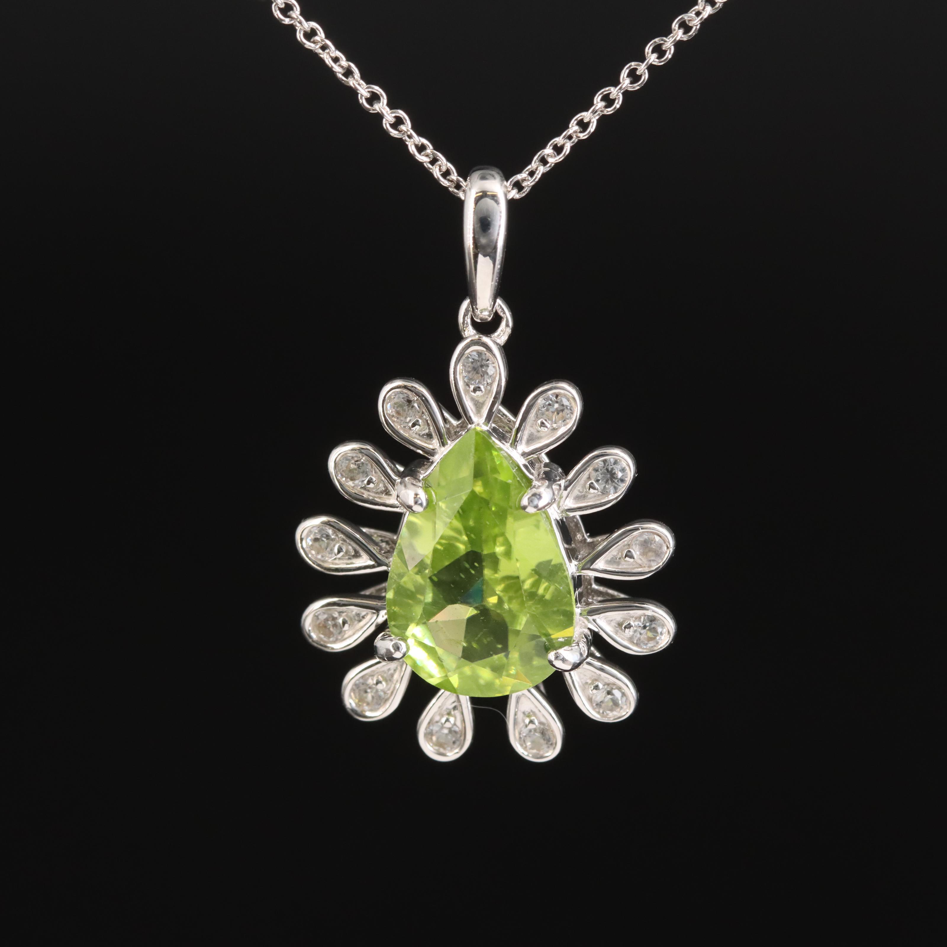 Sterling Peridot and Sapphire Teardrop Pendant Necklace