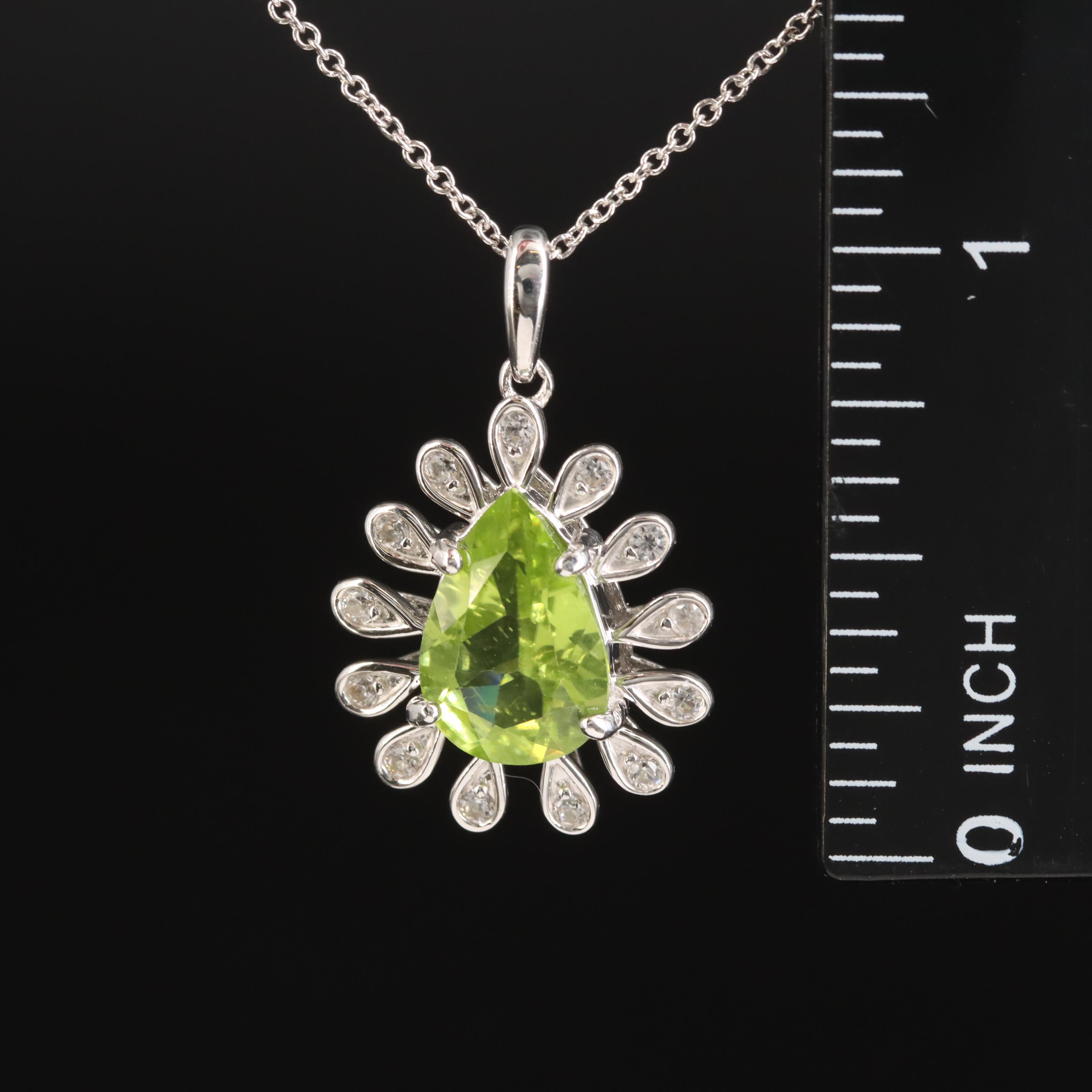 Sterling Peridot and Sapphire Teardrop Pendant Necklace