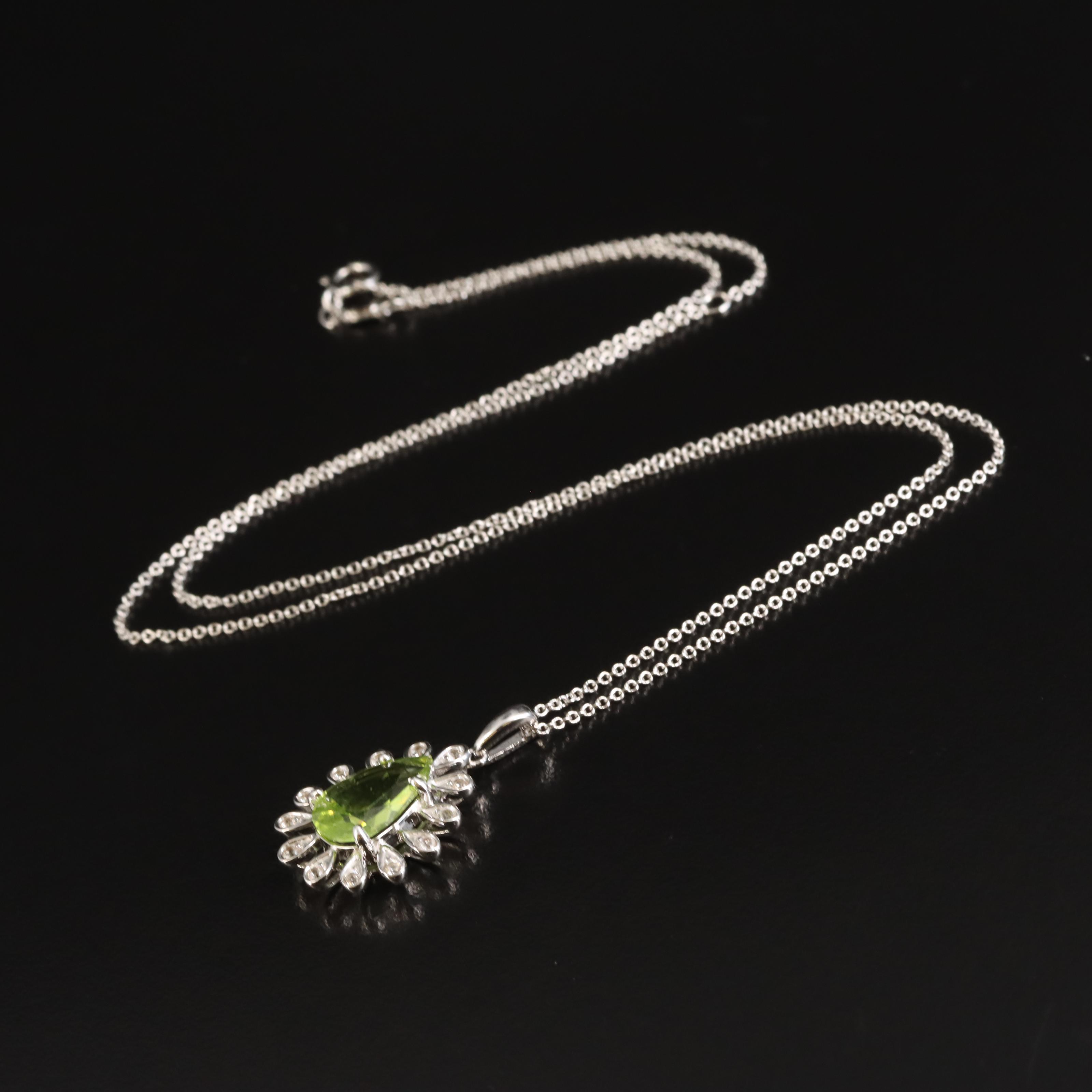 Sterling Peridot and Sapphire Teardrop Pendant Necklace