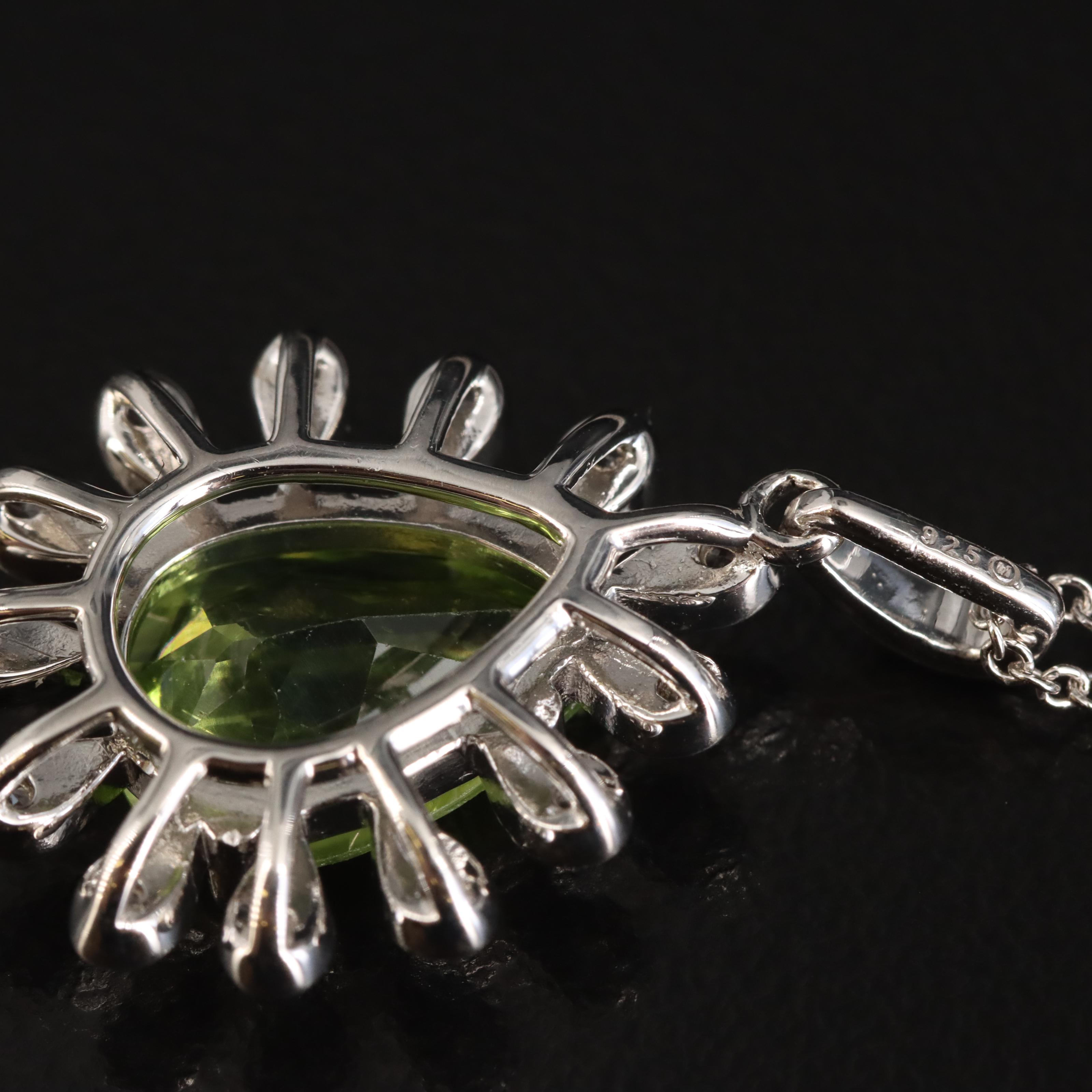 Sterling Peridot and Sapphire Teardrop Pendant Necklace