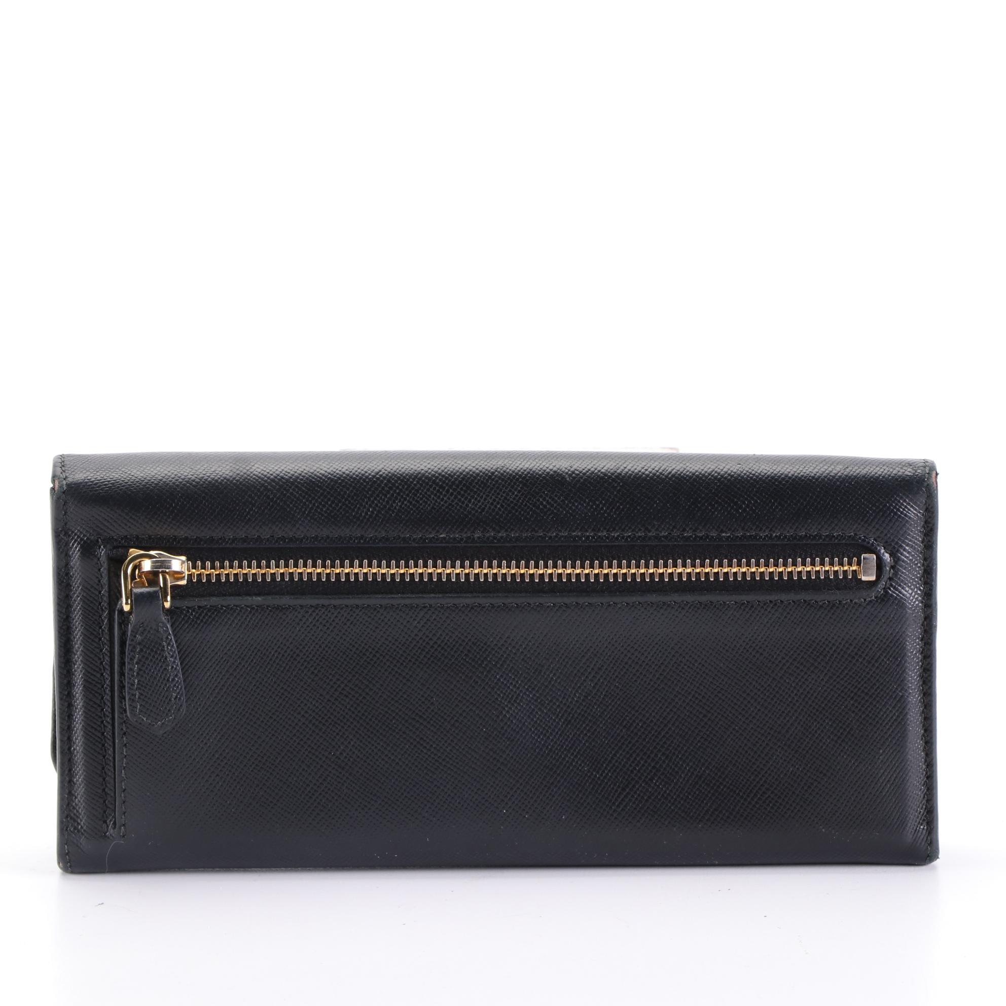 Prada Long Wallet in Black/Multicolor Saffiano Leather
