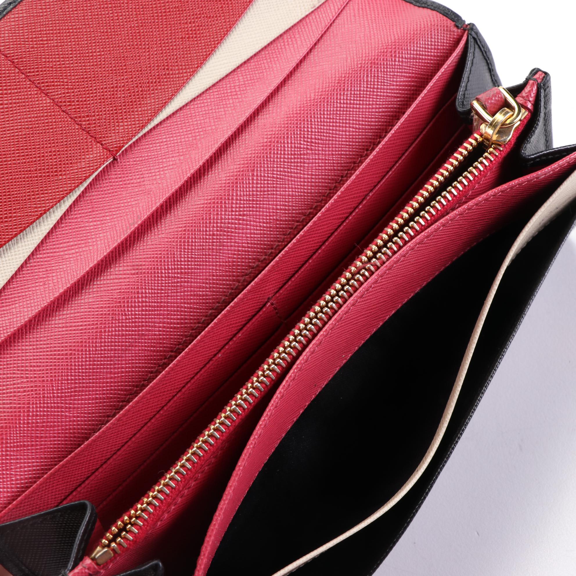 Prada Long Wallet in Black/Multicolor Saffiano Leather