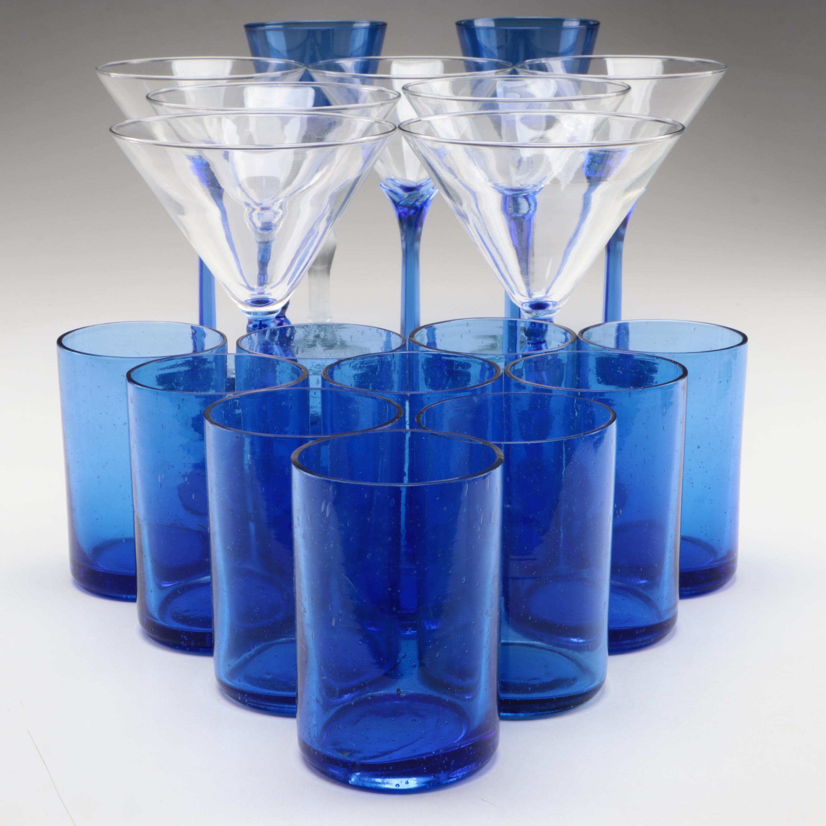 Libbey "Metropolis Blue" and Other Glass Stemware with Tumblers