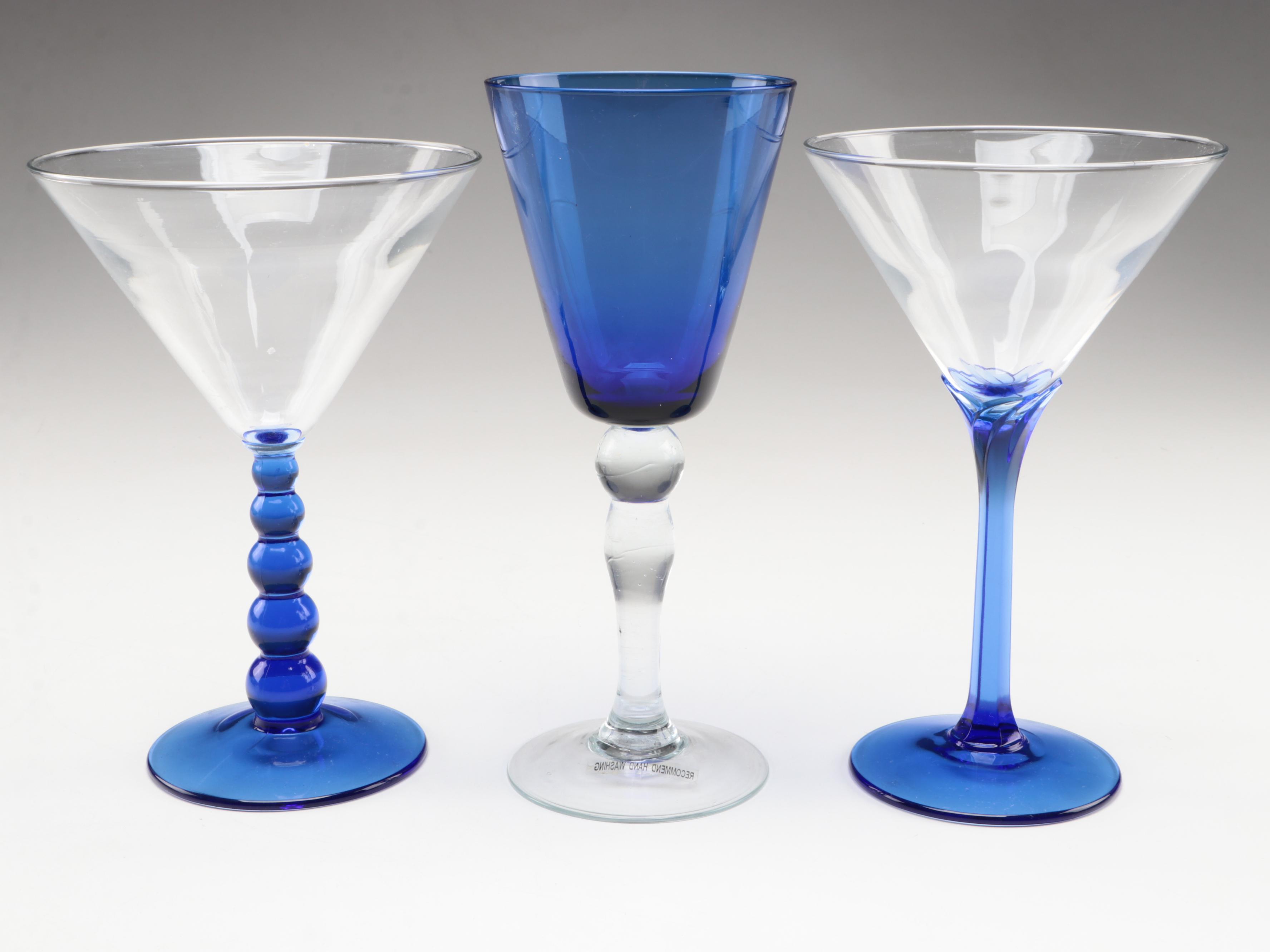 Libbey "Metropolis Blue" and Other Glass Stemware with Tumblers
