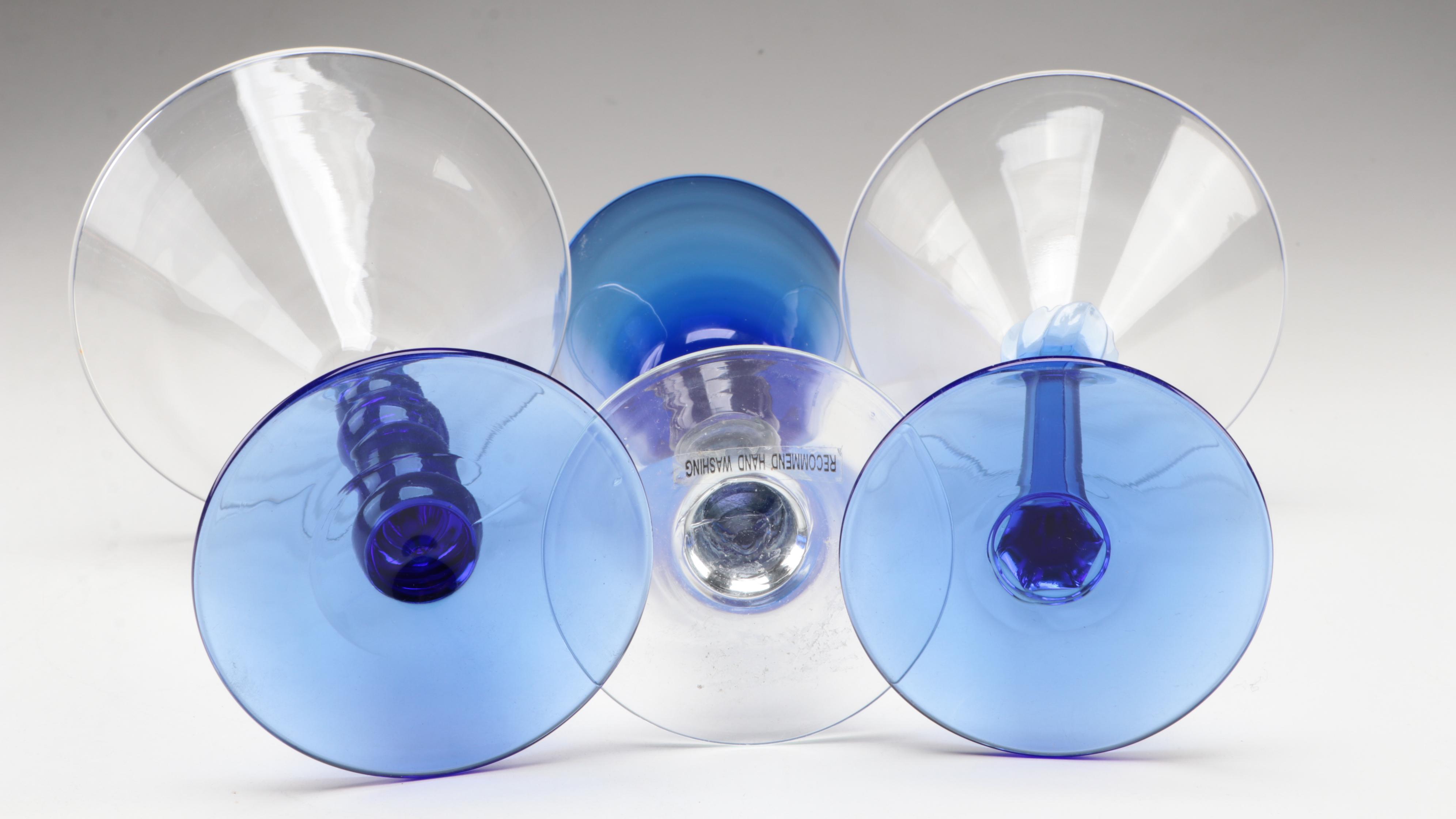 Libbey "Metropolis Blue" and Other Glass Stemware with Tumblers