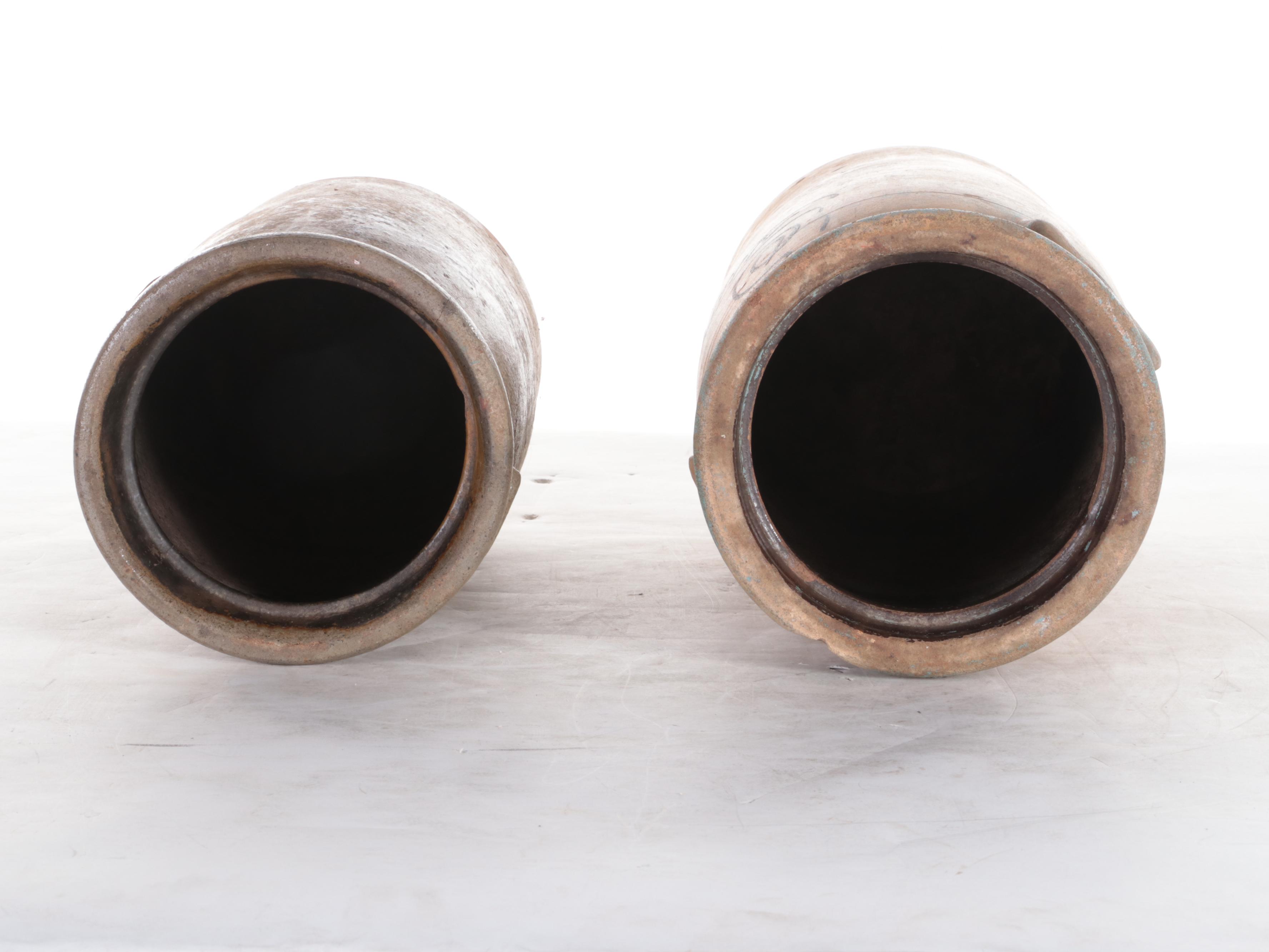 Stoneware Crock with Bee Sting Design and Five Gallon Crock with Cobalt Design