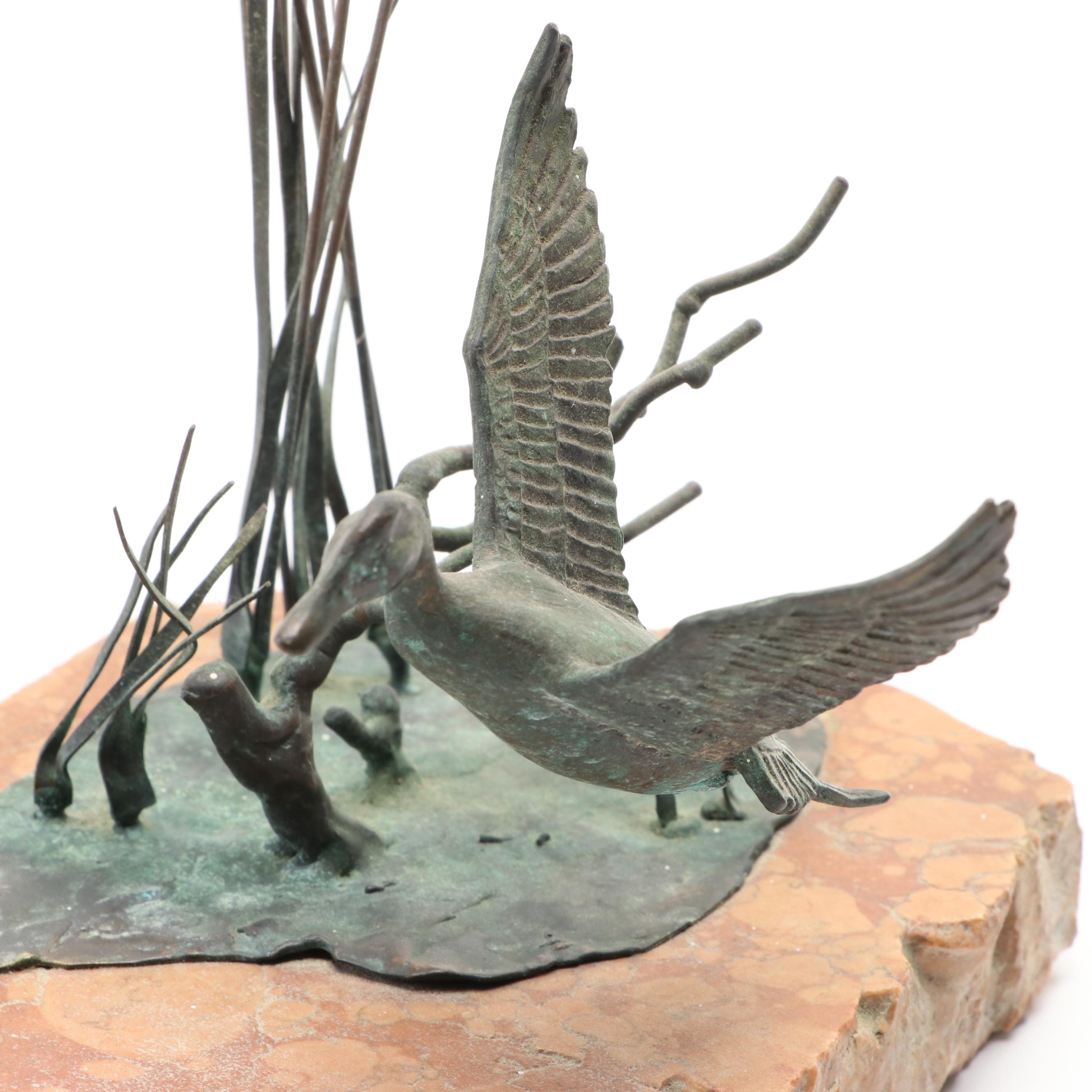 Dan Pogue Bronze Sculpture of Geese, Late 20th Century