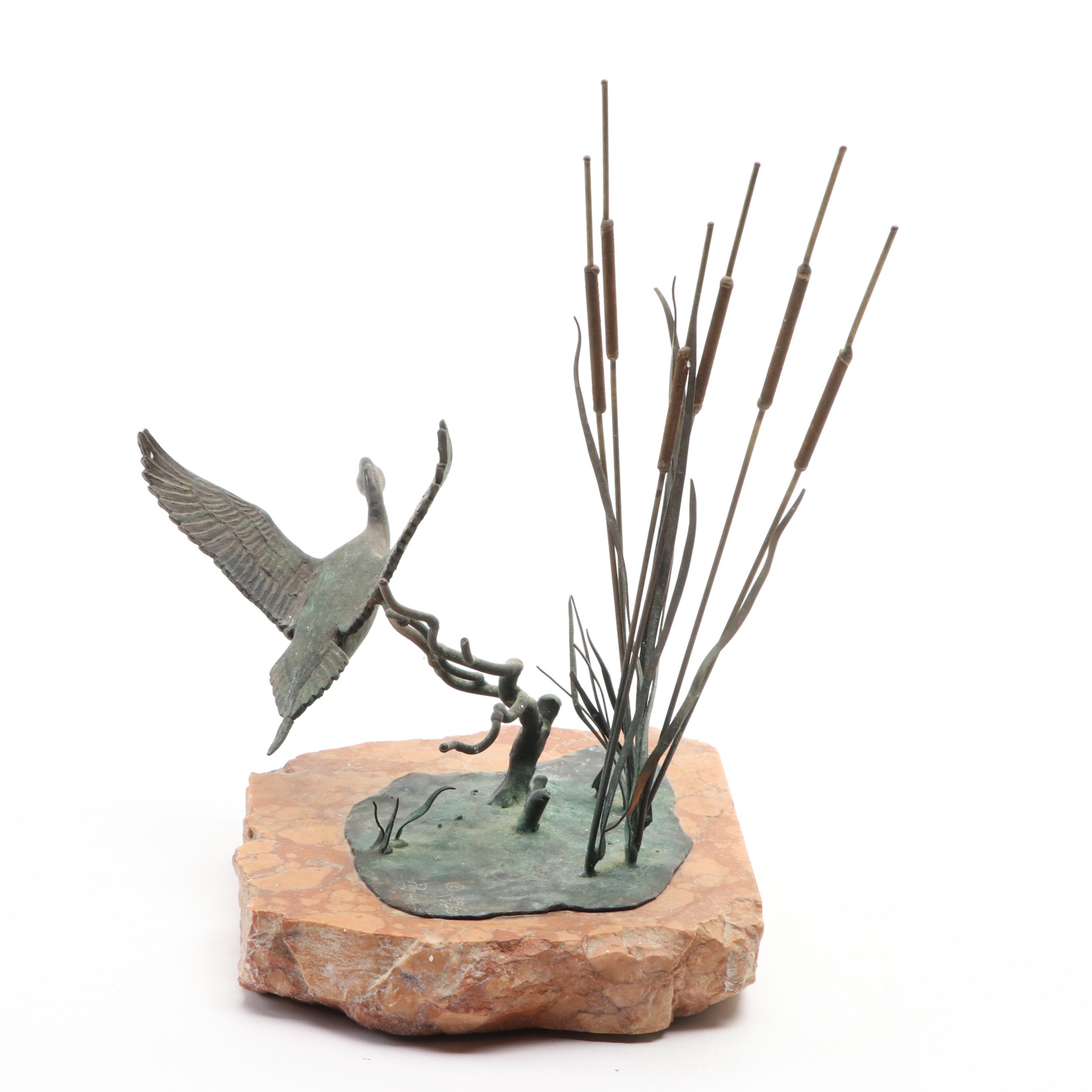 Dan Pogue Bronze Sculpture of Geese, Late 20th Century