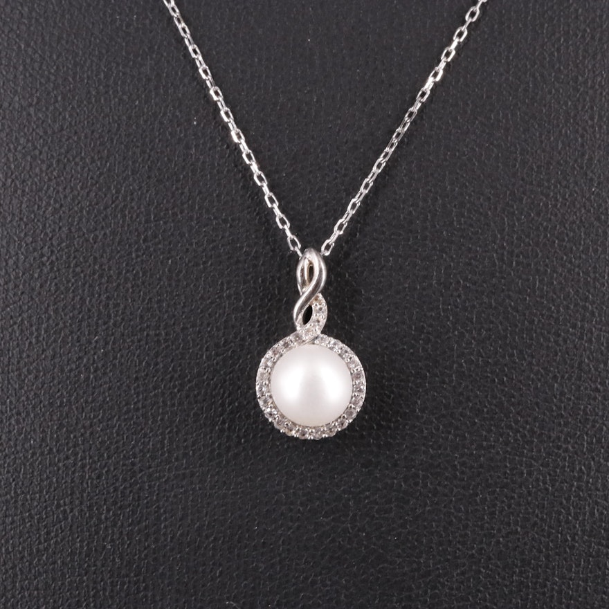 Sterling Diamond and Pearl Necklace