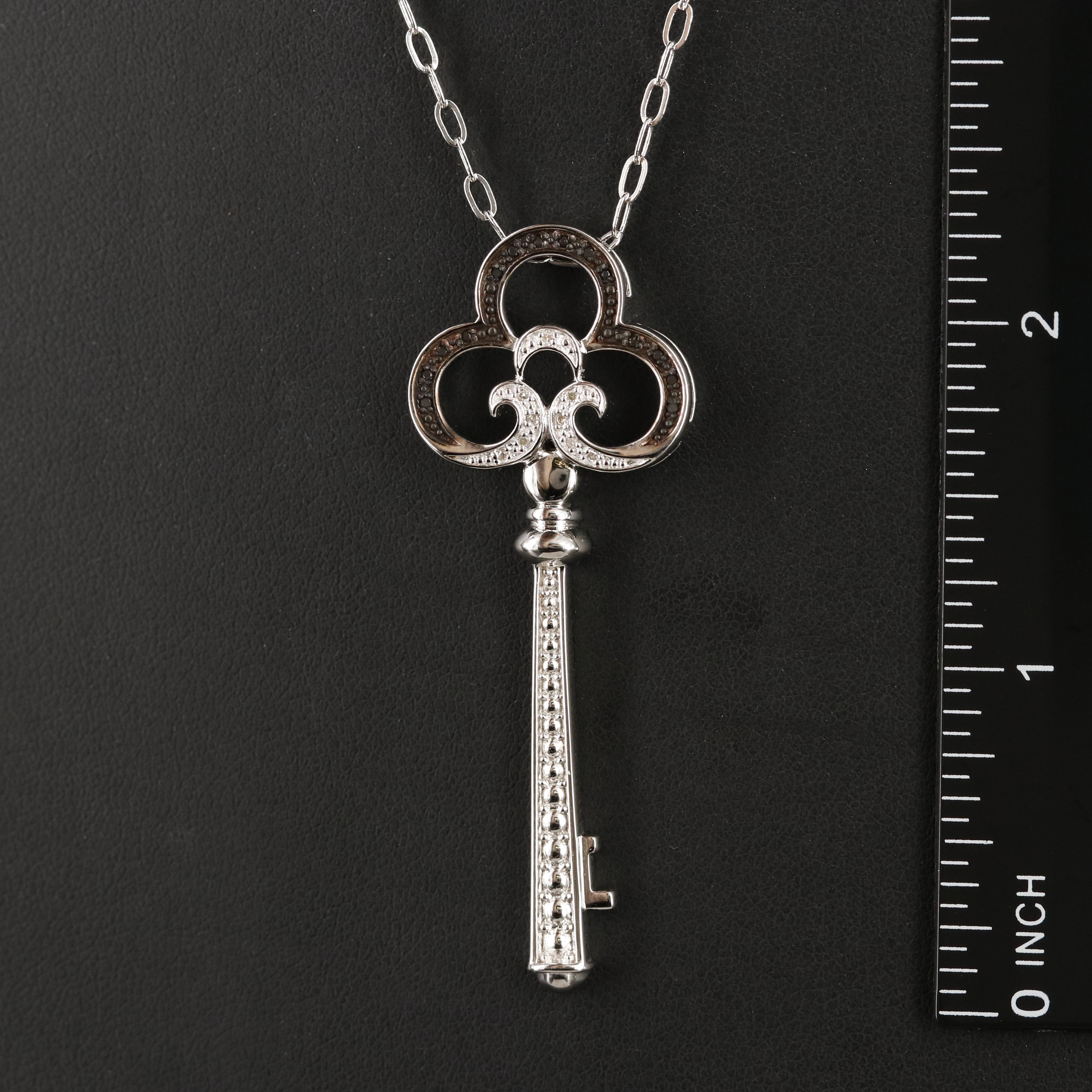 Sterling Diamond Key Pendant Necklace