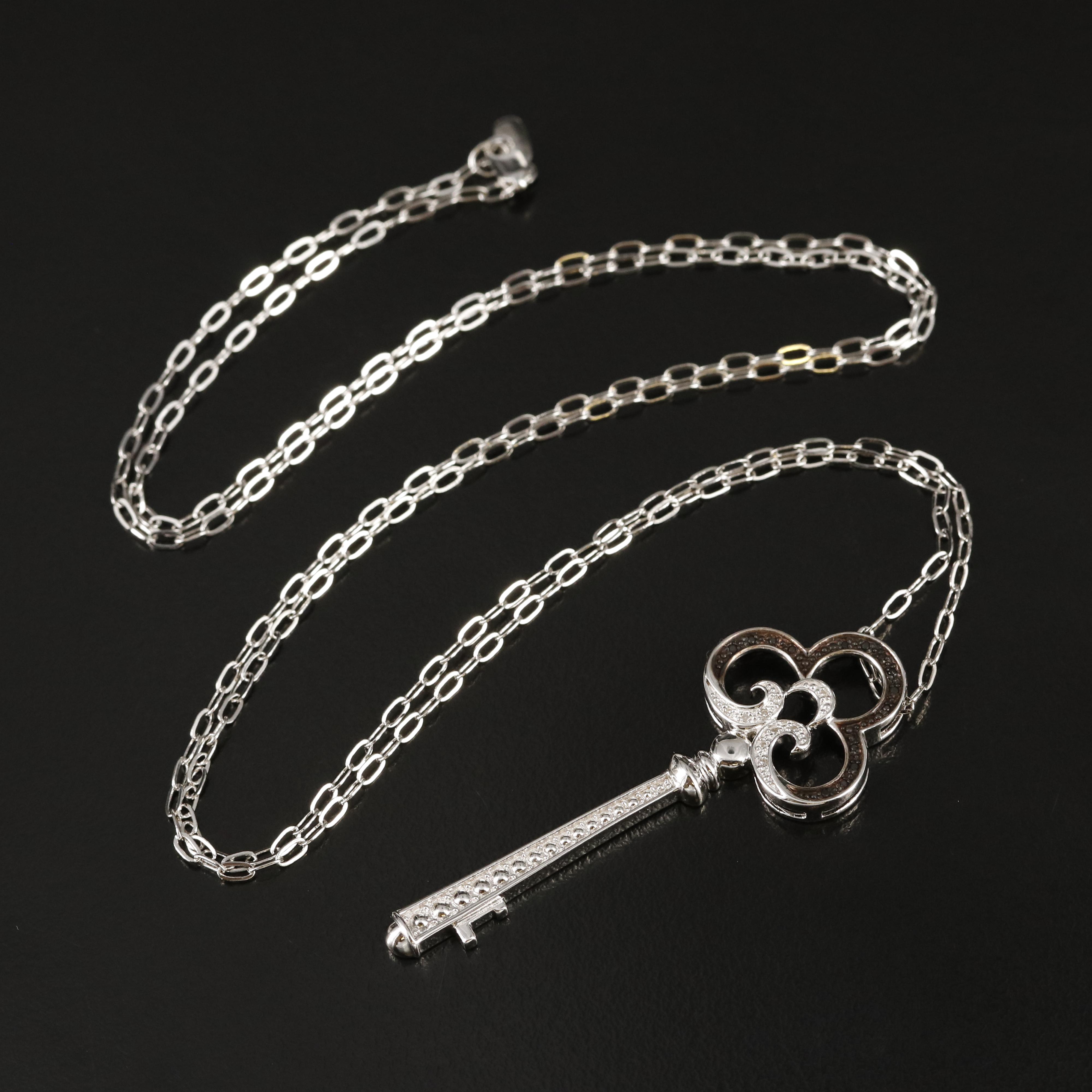 Sterling Diamond Key Pendant Necklace