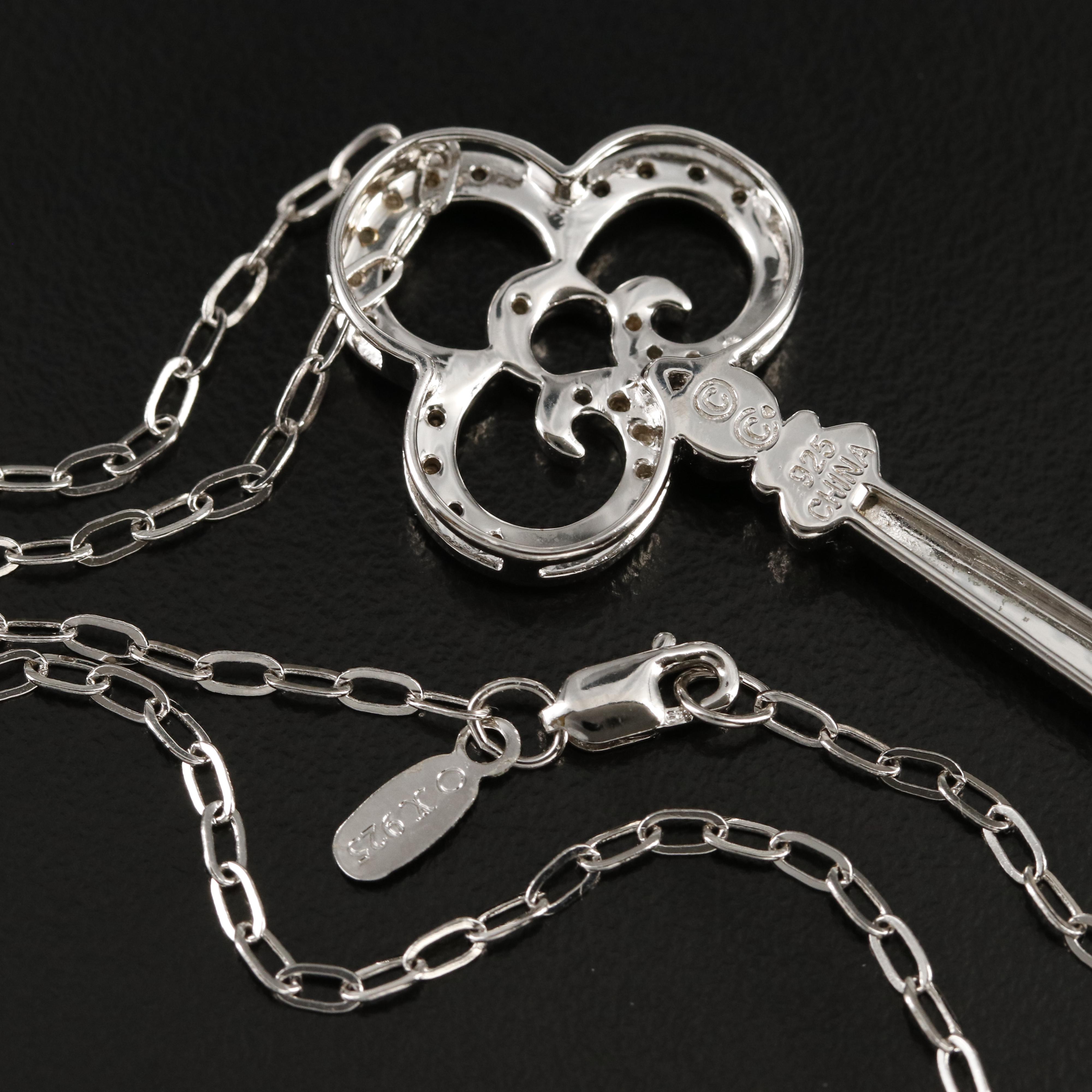 Sterling Diamond Key Pendant Necklace