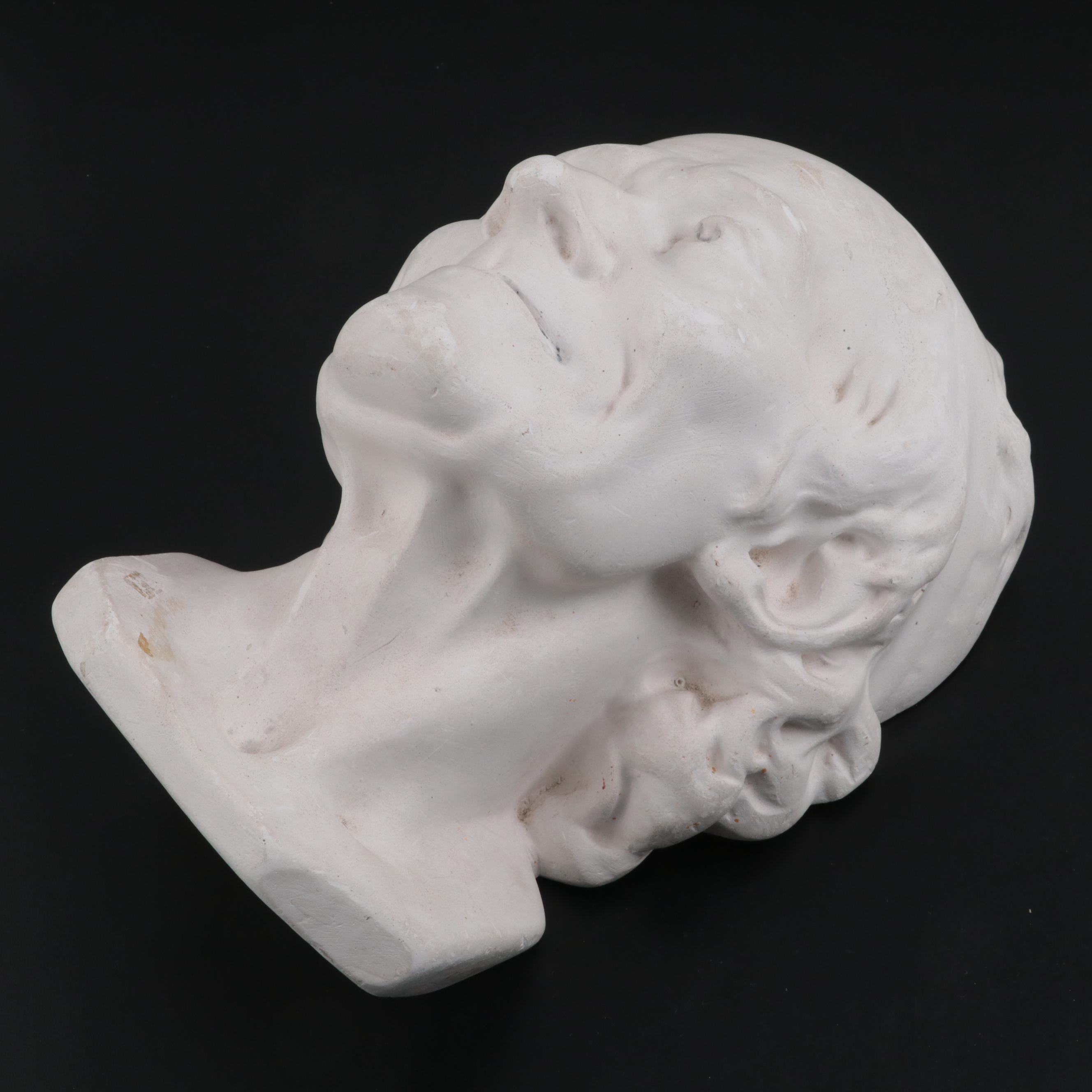 Plaster Bust of Voltaire after Jean-Antione Houdon and Acanthus Leaf Corbels