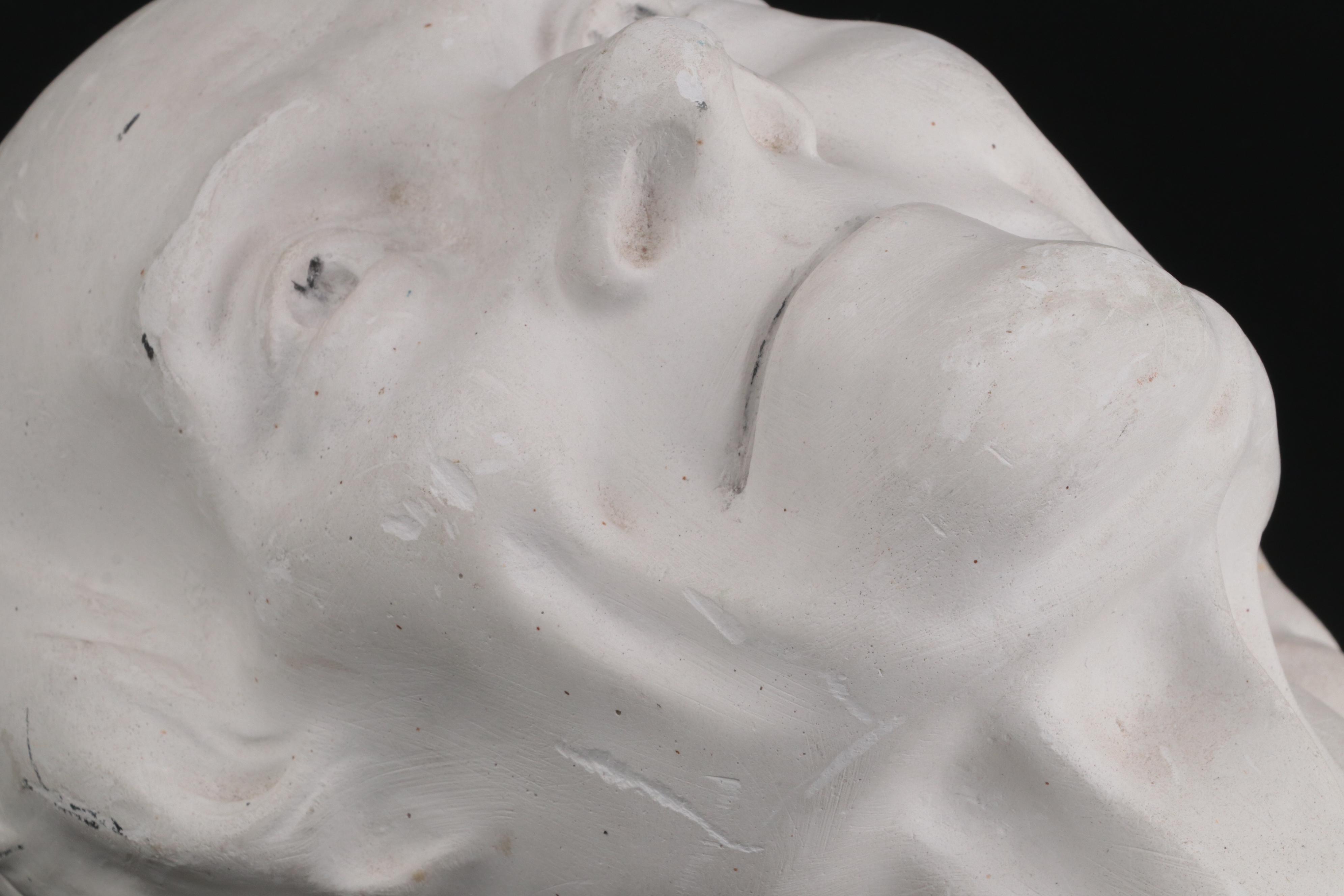 Plaster Bust of Voltaire after Jean-Antione Houdon and Acanthus Leaf Corbels