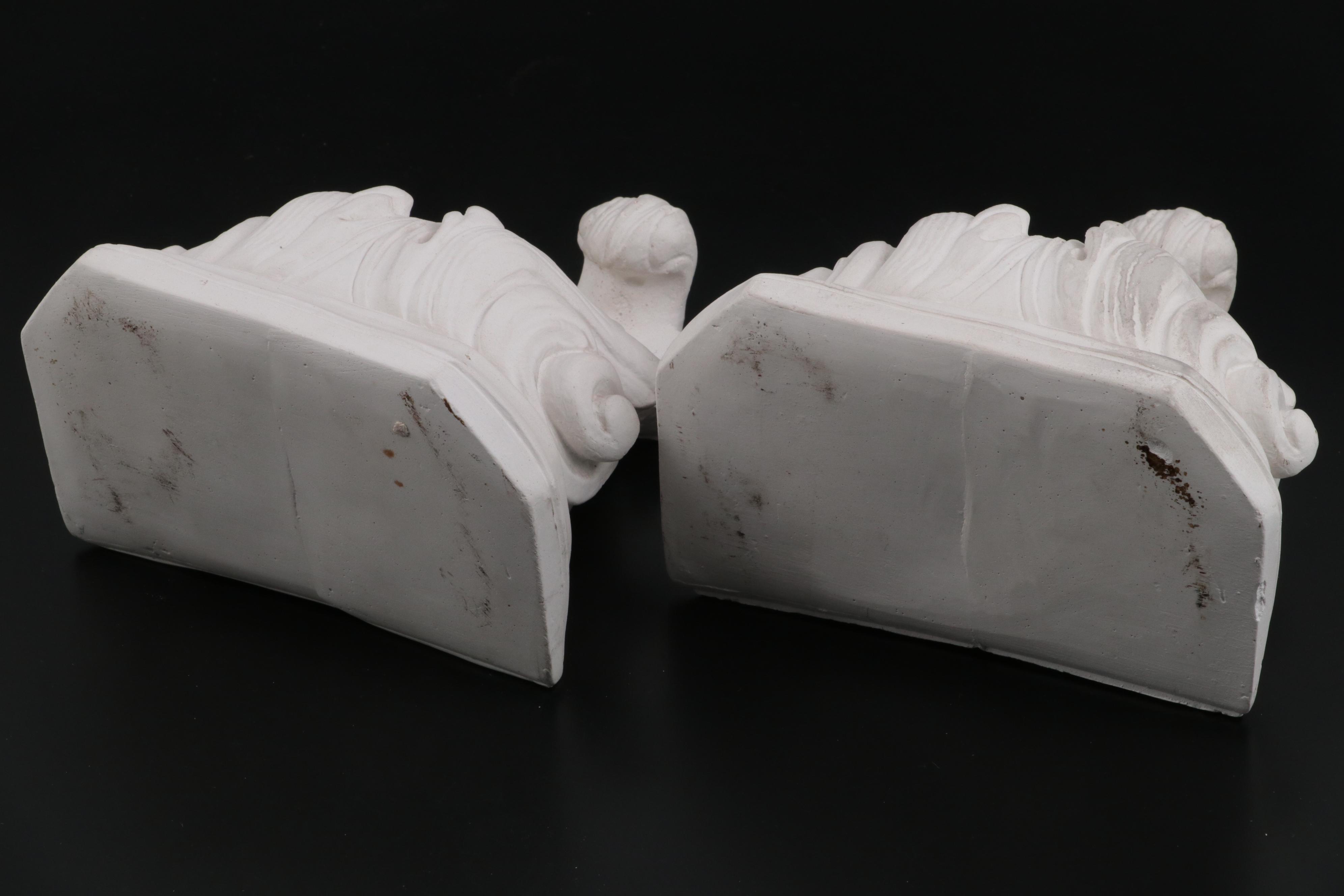 Plaster Bust of Voltaire after Jean-Antione Houdon and Acanthus Leaf Corbels