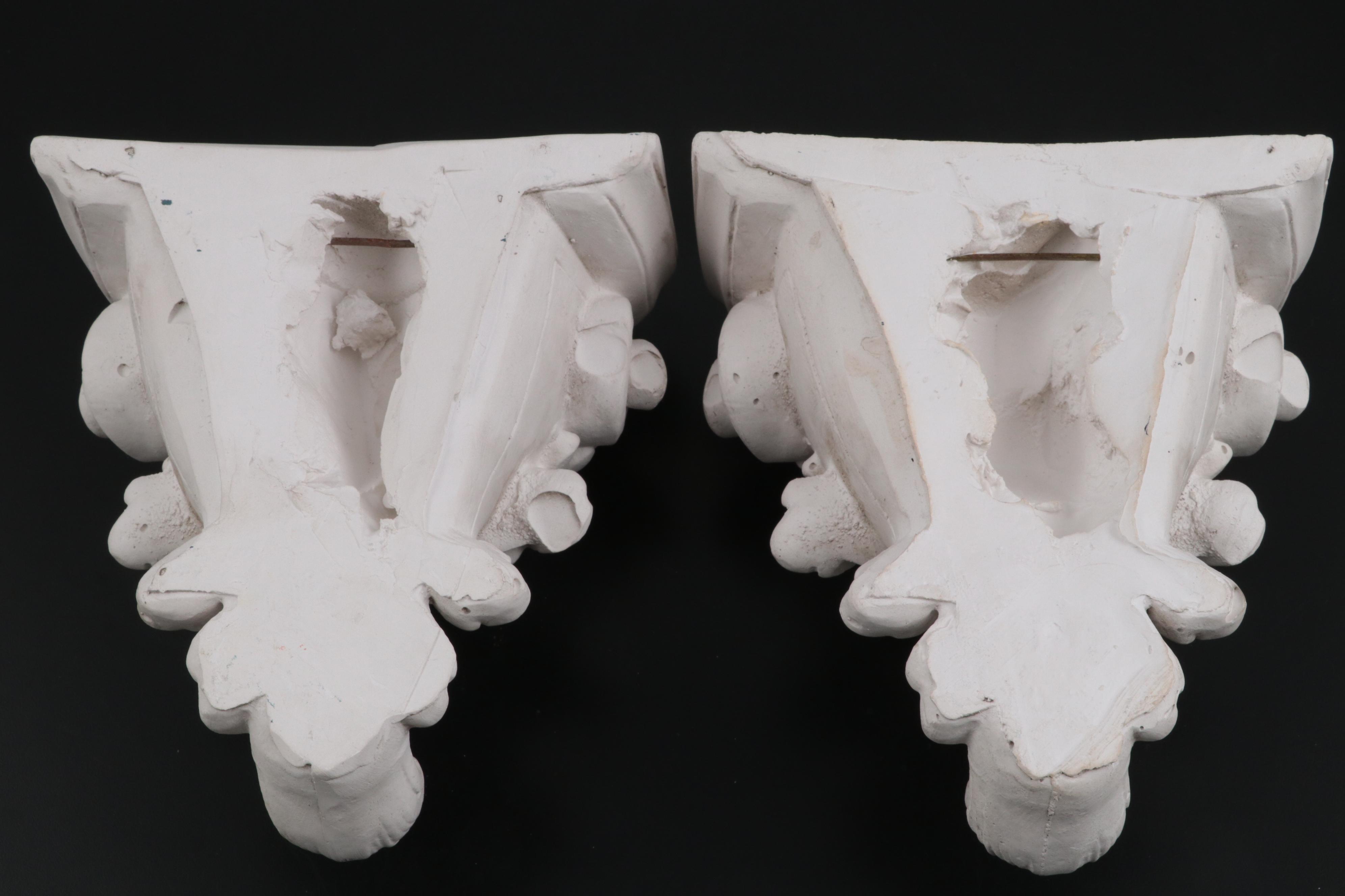 Plaster Bust of Voltaire after Jean-Antione Houdon and Acanthus Leaf Corbels