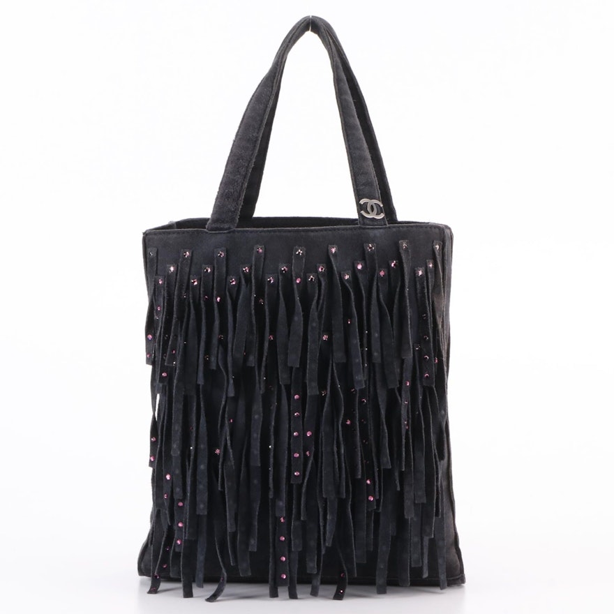 Chanel Small Tote Bag with Rhinestone Embellished Fringe in Suede