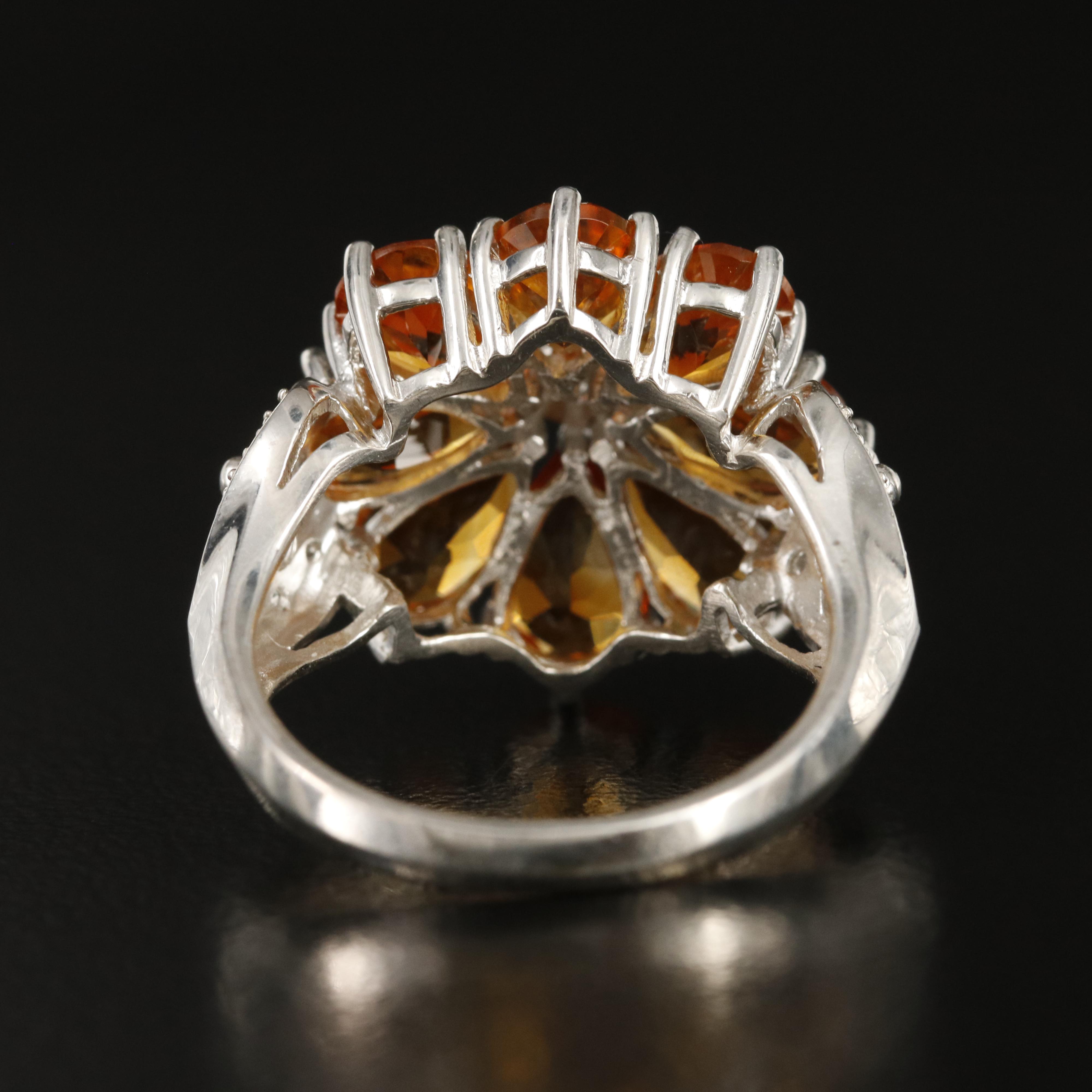 Sterling Citrine and Diamond Flower Ring
