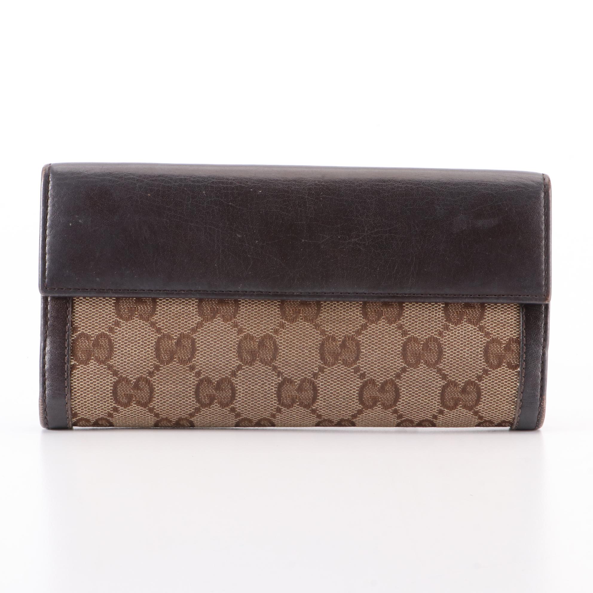 Gucci G-Clasp Continental Wallet in GG Canvas and Leather
