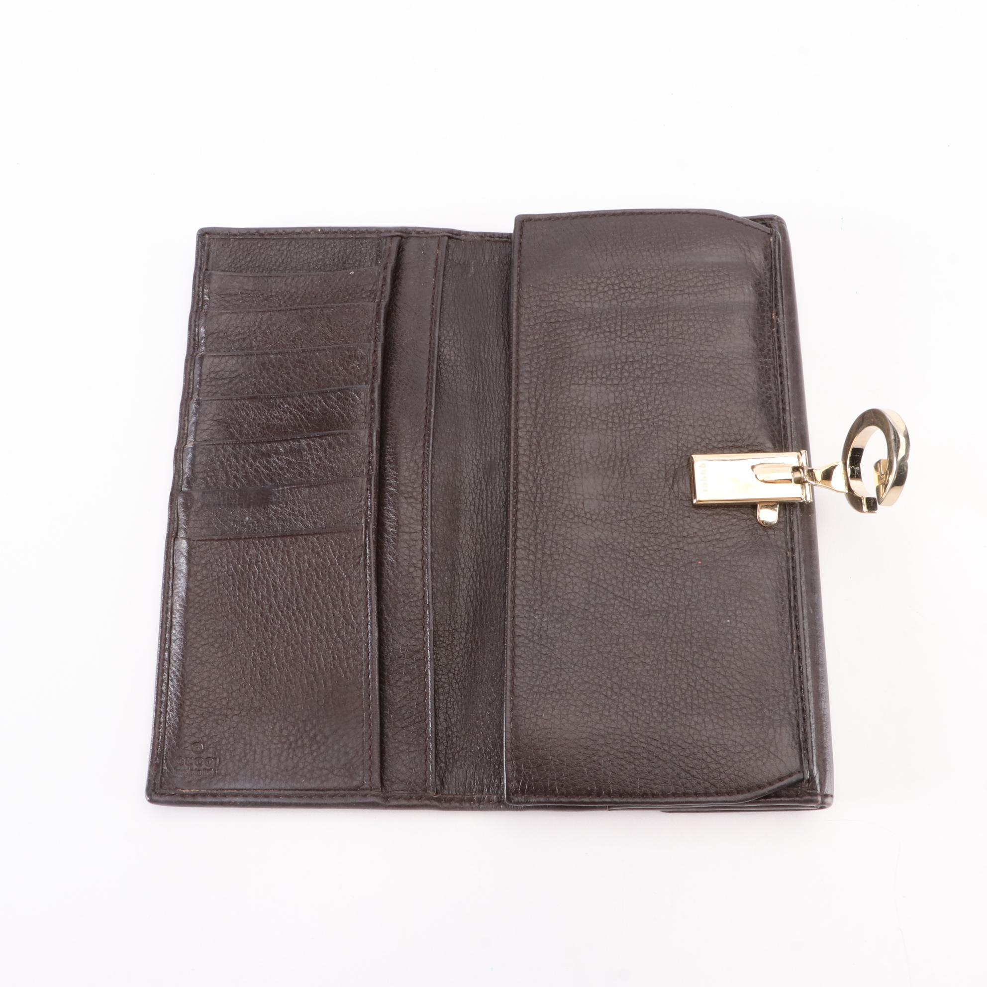 Gucci G-Clasp Continental Wallet in GG Canvas and Leather