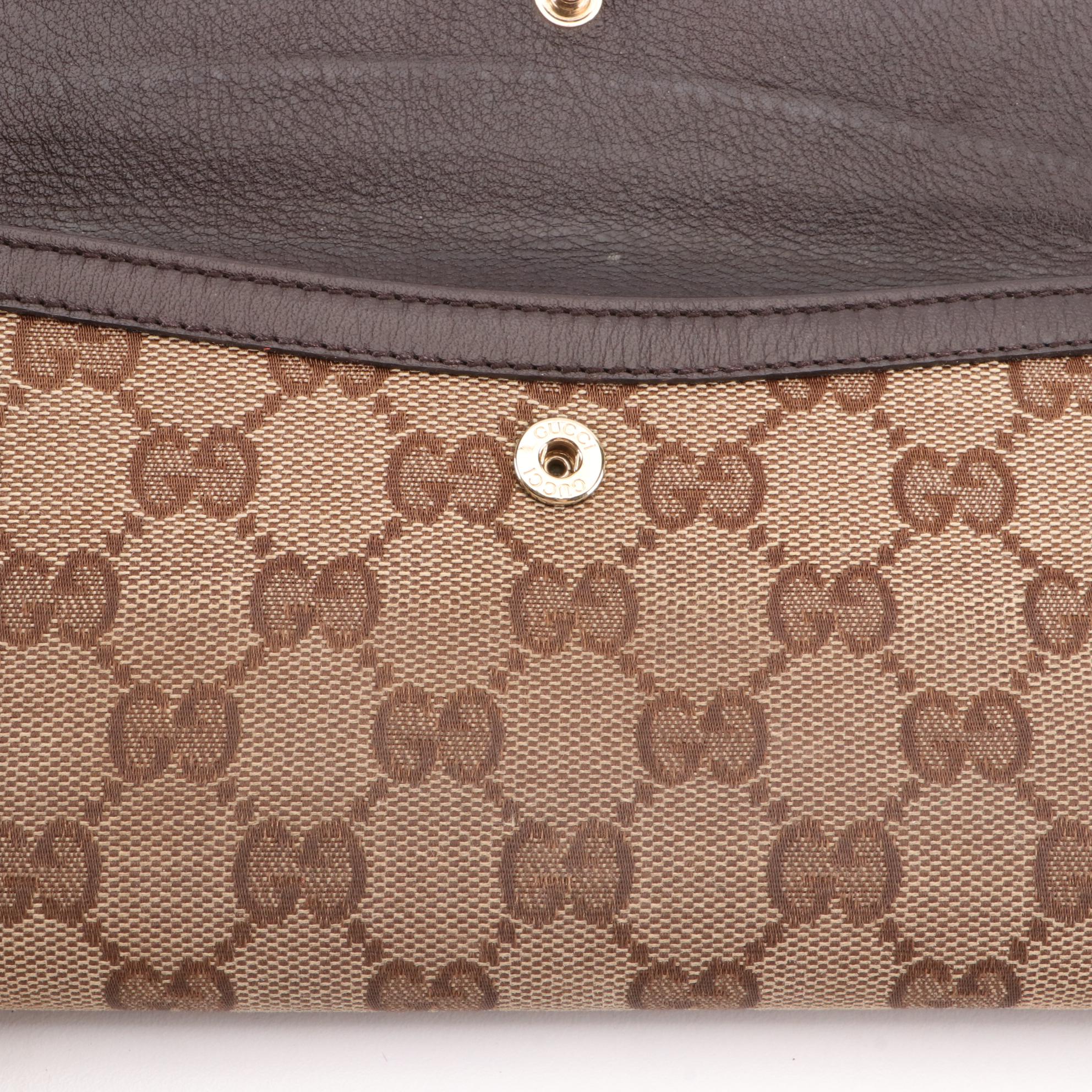 Gucci G-Clasp Continental Wallet in GG Canvas and Leather