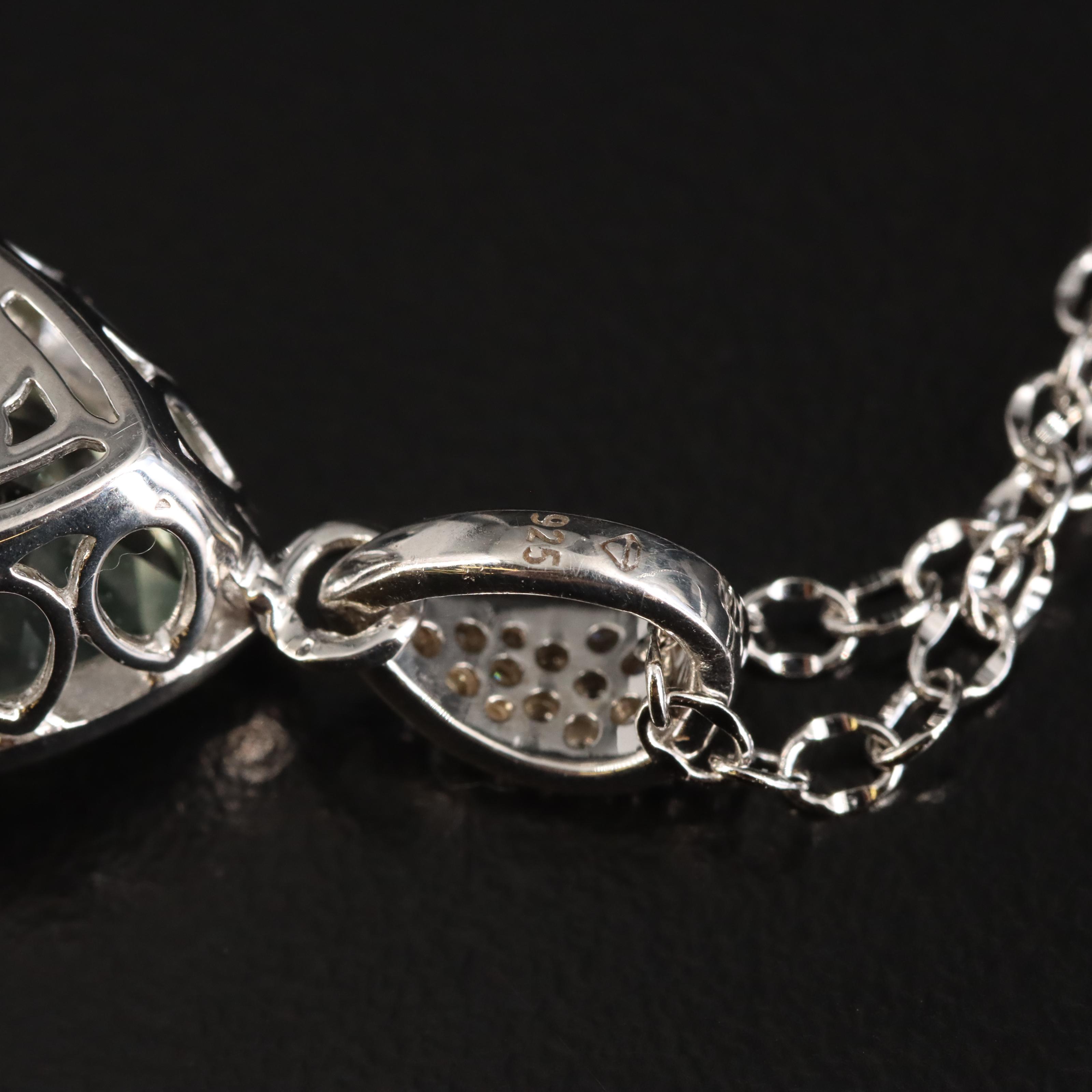 Sterling Prasiolite and Diamond Teardrop Pendant Necklace
