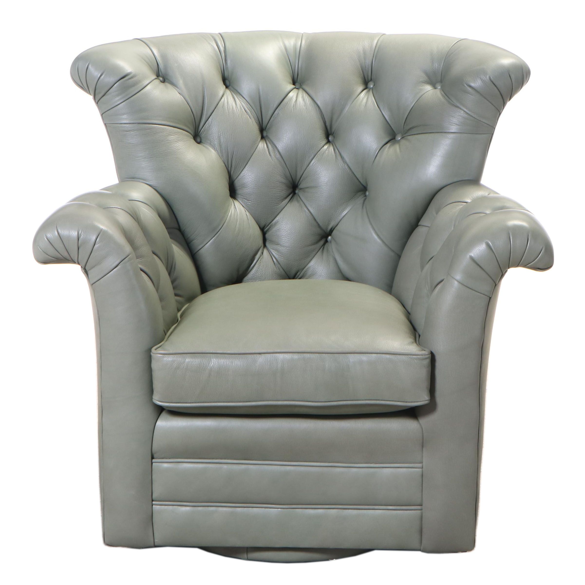 Century Tufted Leather Swivel Lounge Chair