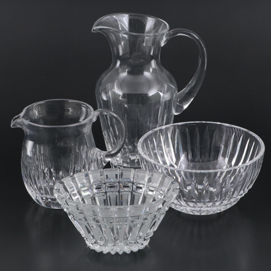Block and Ceskci Cut Crystal Pitchers with Other Crystal Bowls