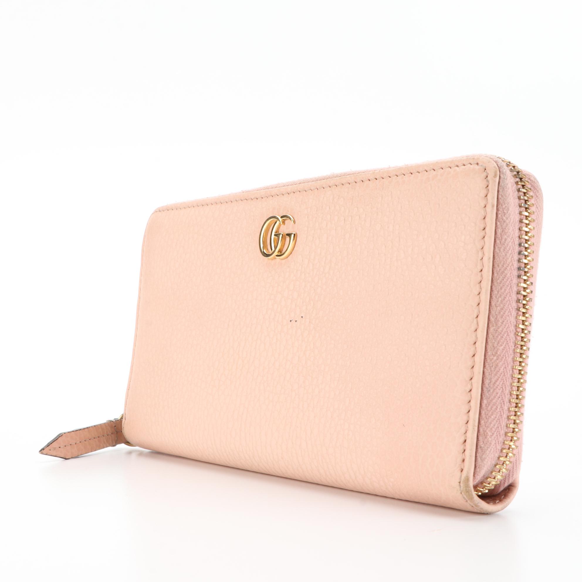 Gucci Marmont Zip Around Wallet in Pink Grained Leather