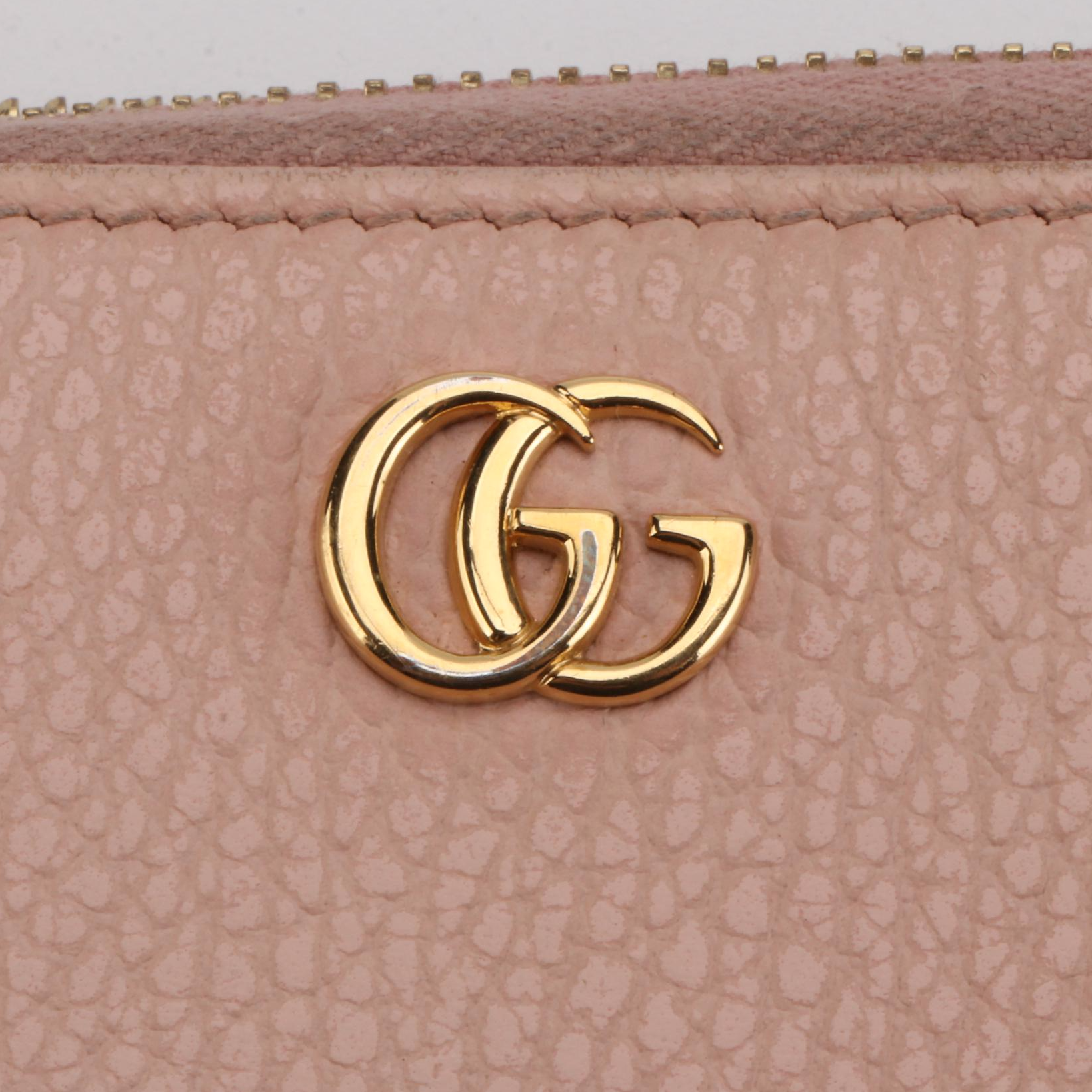 Gucci Marmont Zip Around Wallet in Pink Grained Leather