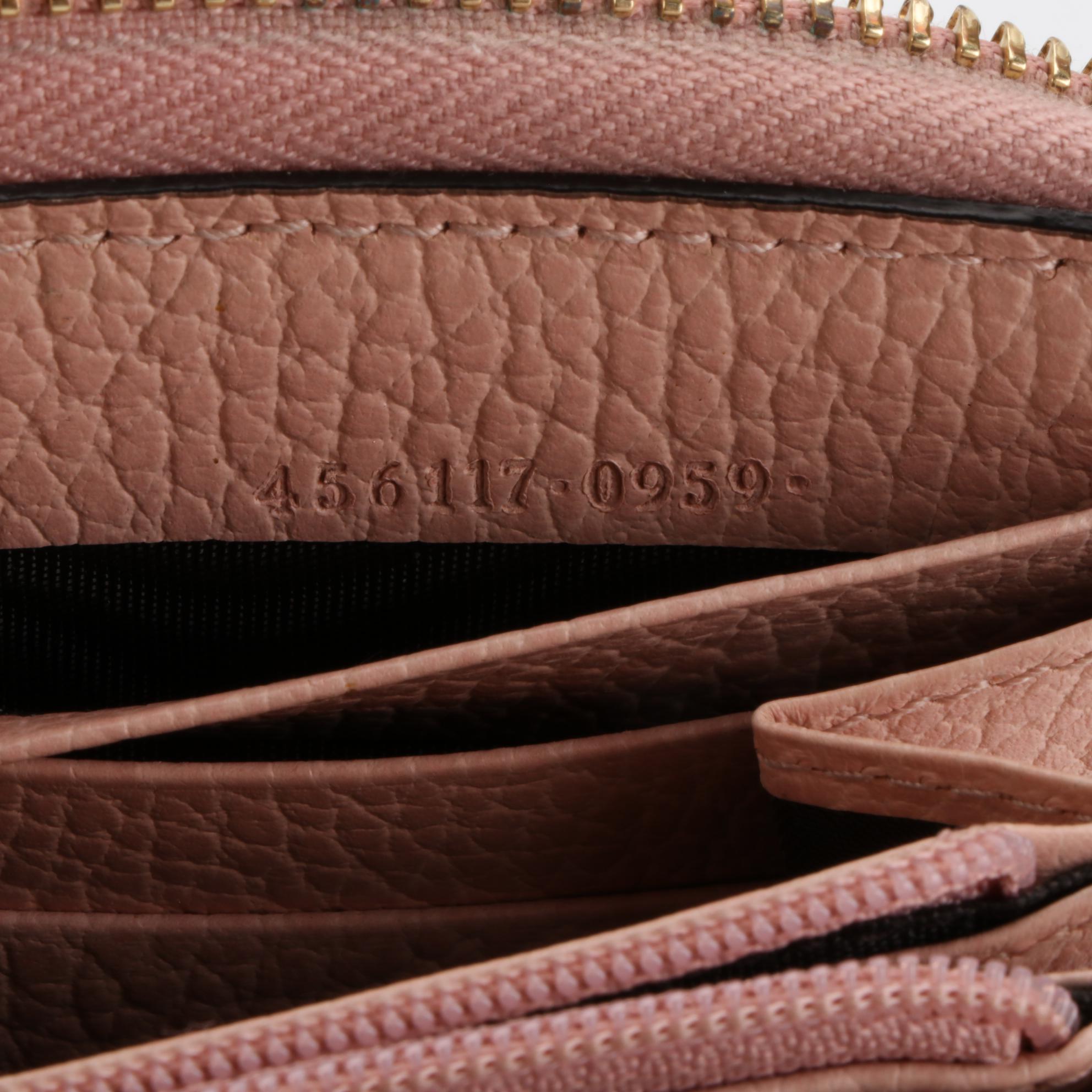 Gucci Marmont Zip Around Wallet in Pink Grained Leather