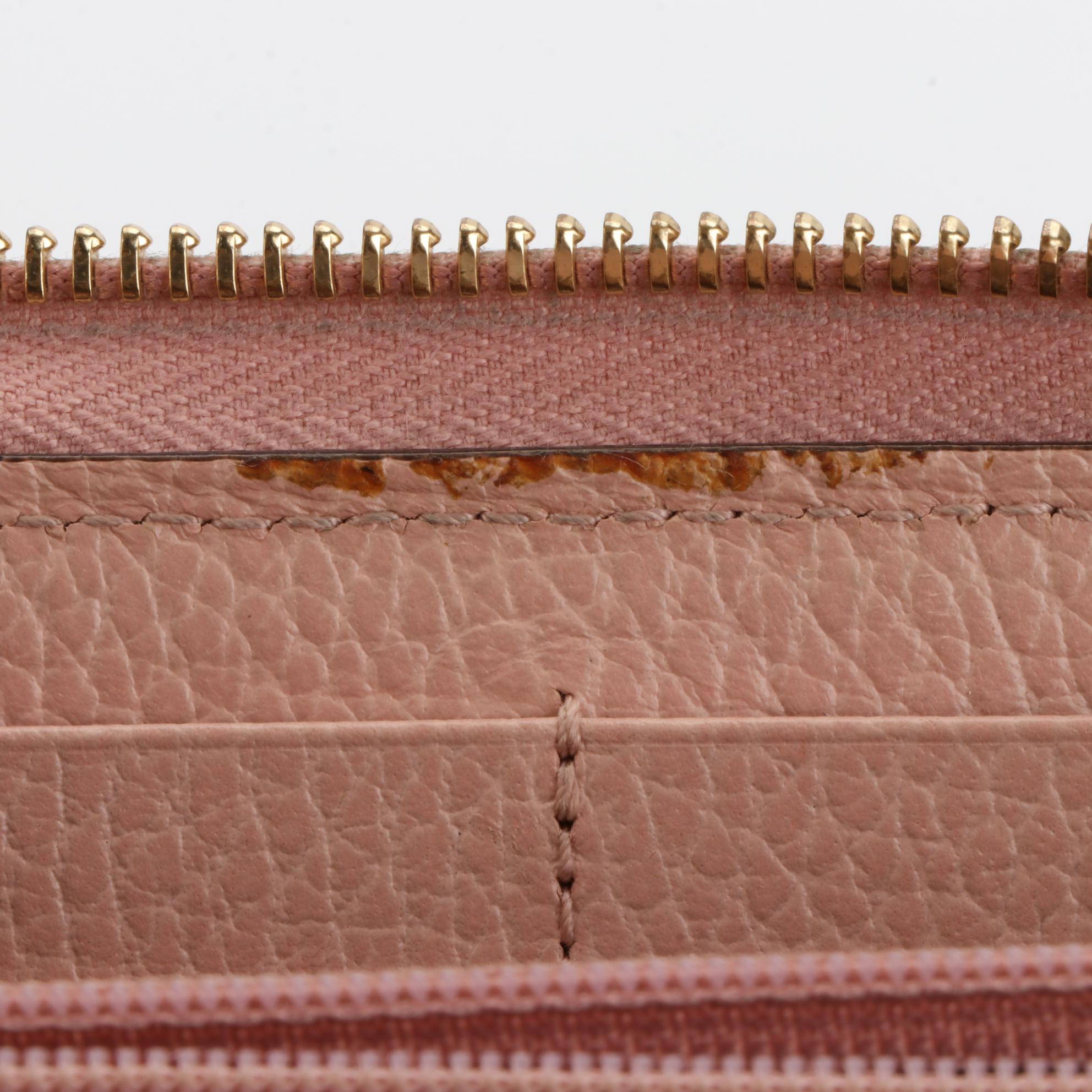 Gucci Marmont Zip Around Wallet in Pink Grained Leather