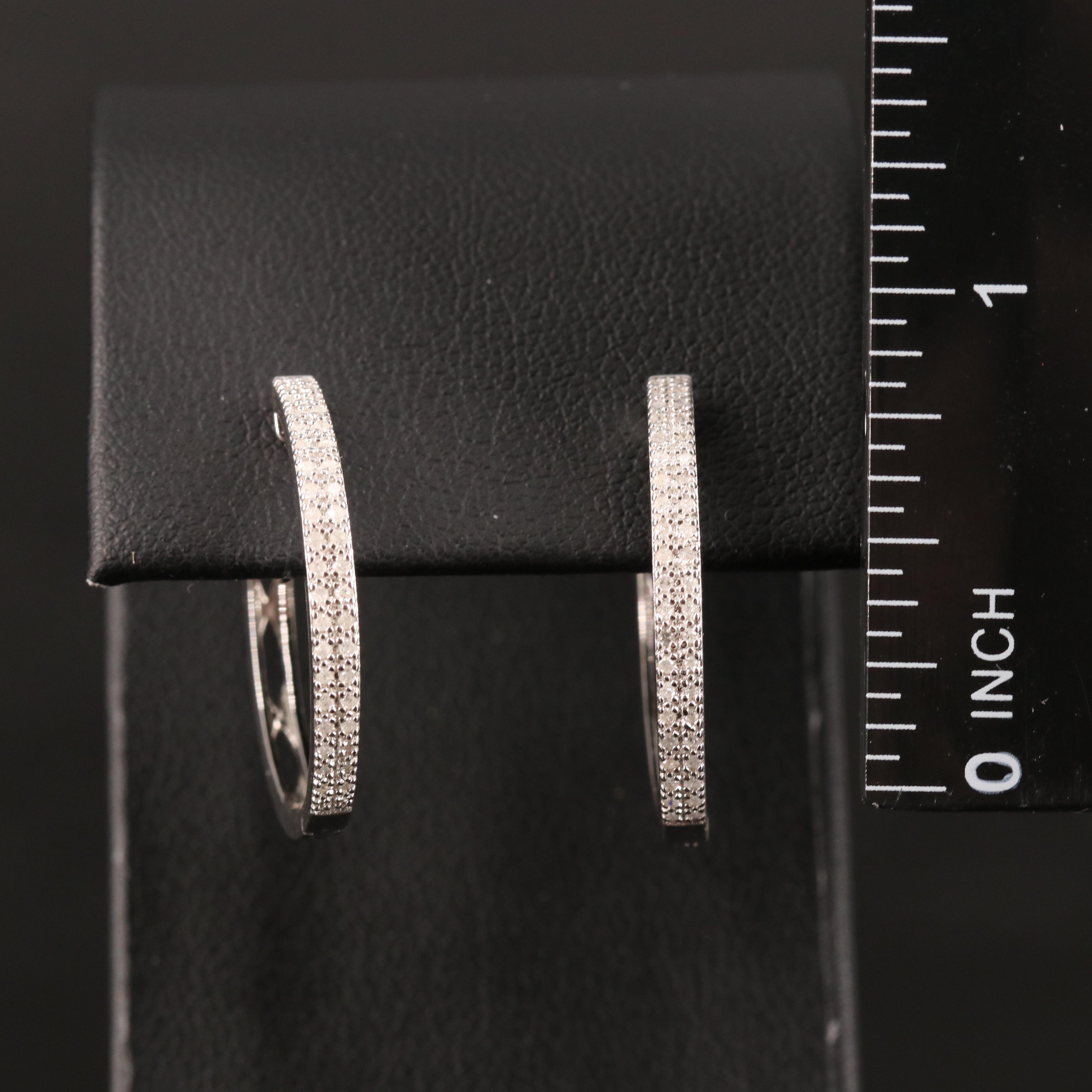 Sterling Diamond Square Edge Hoop Earrings