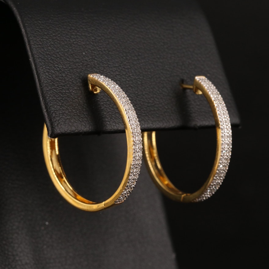 Sterling Diamond Hoop Earrings