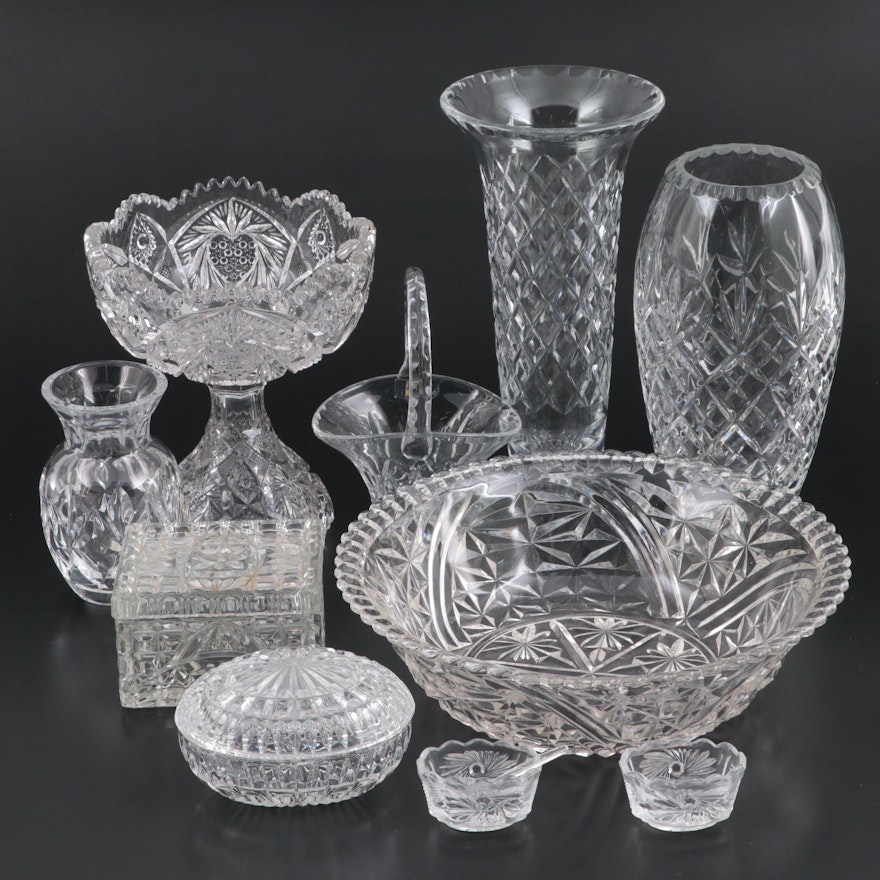 Webb "Dennis Diamonds" Crystal Vase with Other Glass Tableware and Décor