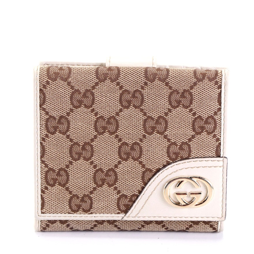 Gucci Interlocking GG Compact Wallet in GG Canvas and Leather