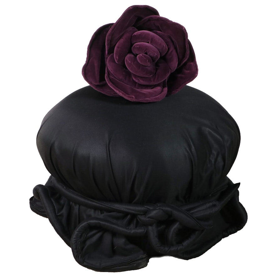 Casa Bique Deco Revival Upholstered Ottoman with Velvet Rose Pillow