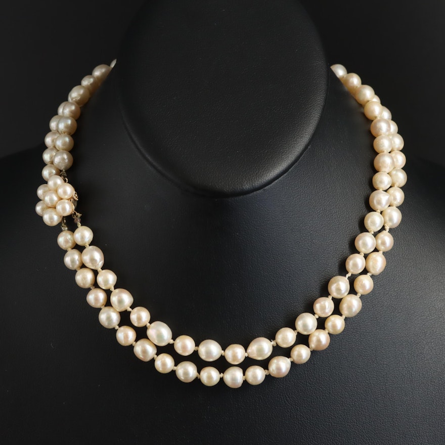 Pearl Double Strand Necklace with 14K Clasp
