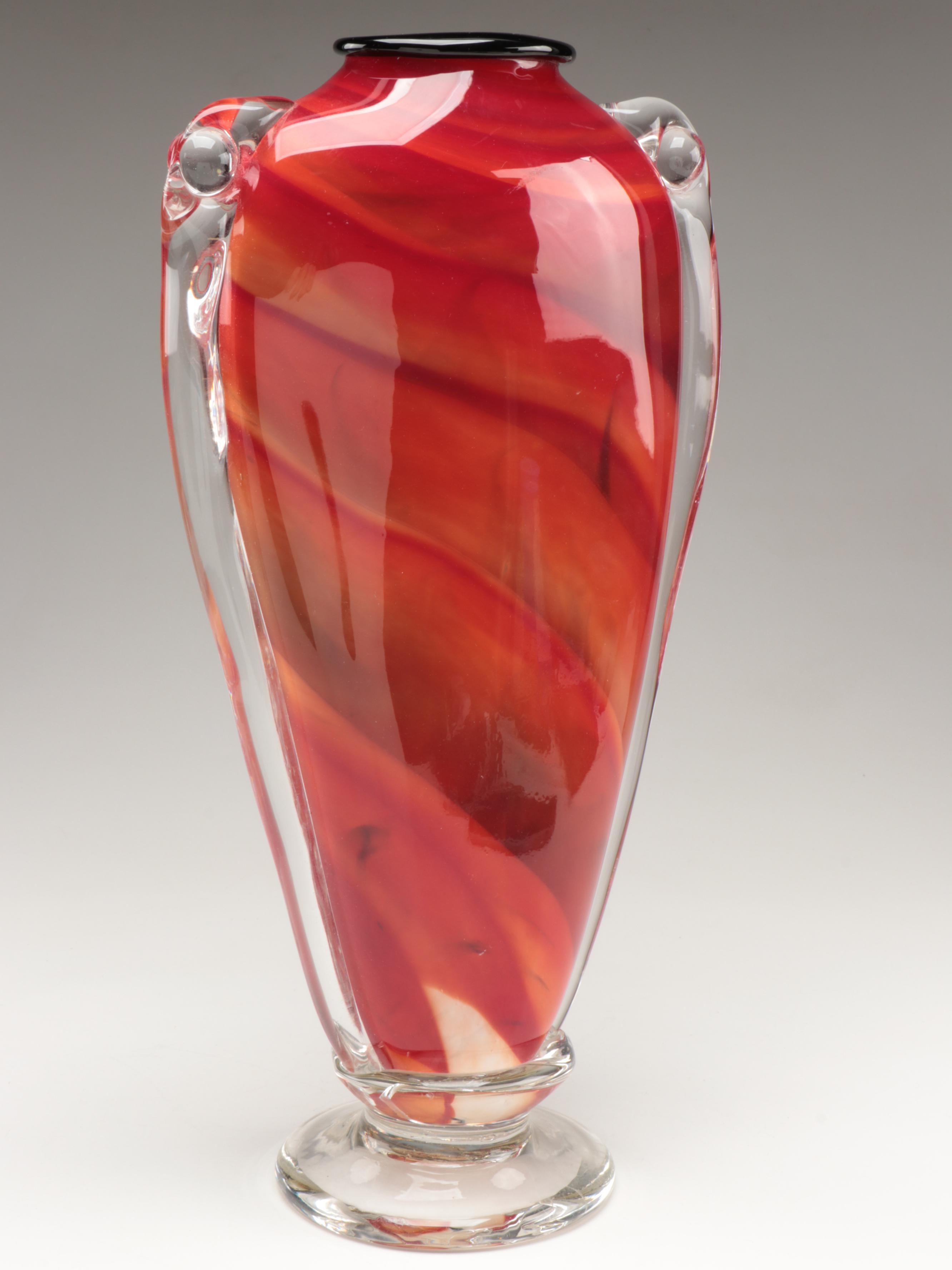 Mark Rosenbaum for Rosetree Blown Footed Studio Art Glass Shoulder Vase, 2006
