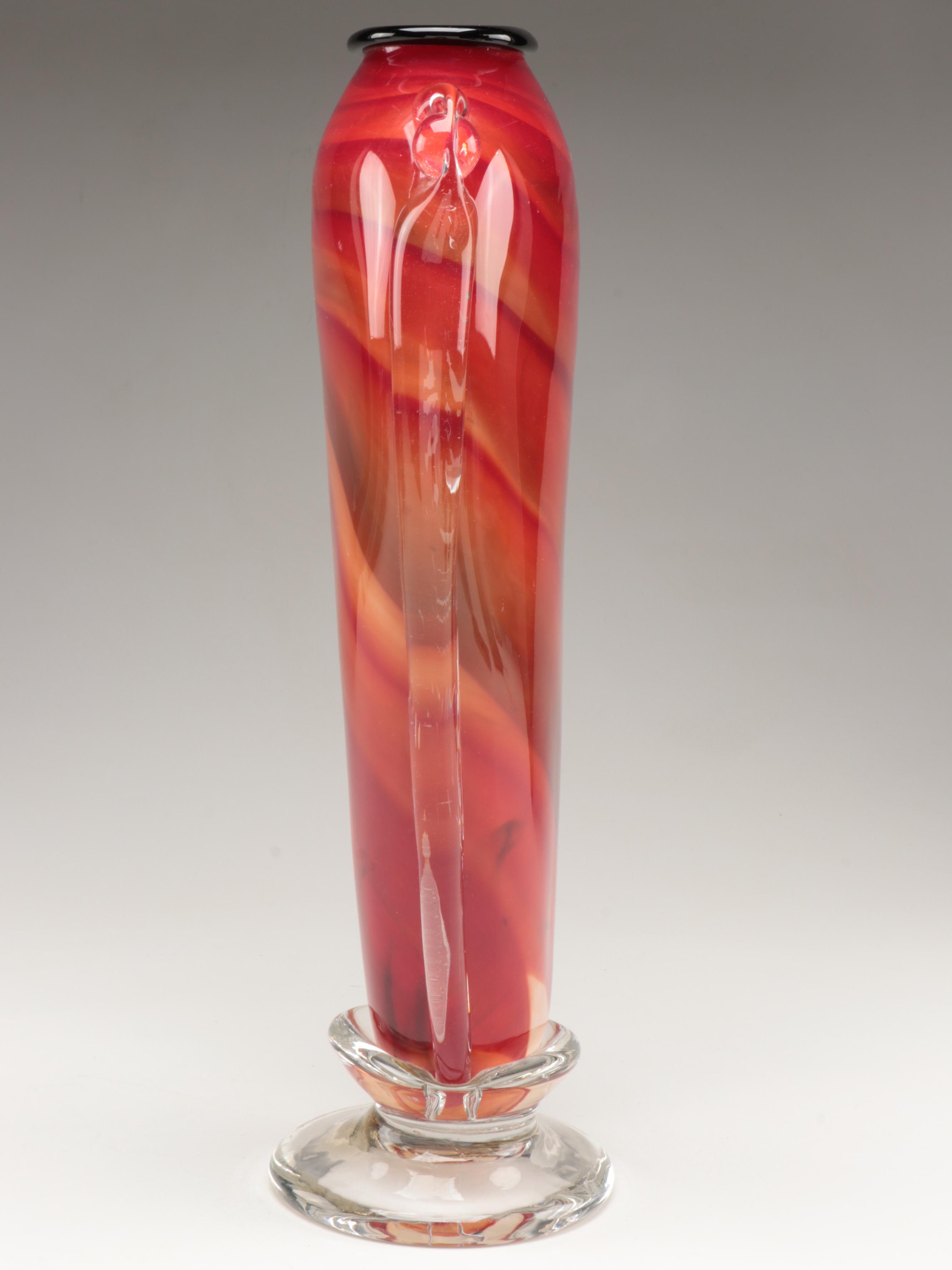 Mark Rosenbaum for Rosetree Blown Footed Studio Art Glass Shoulder Vase, 2006