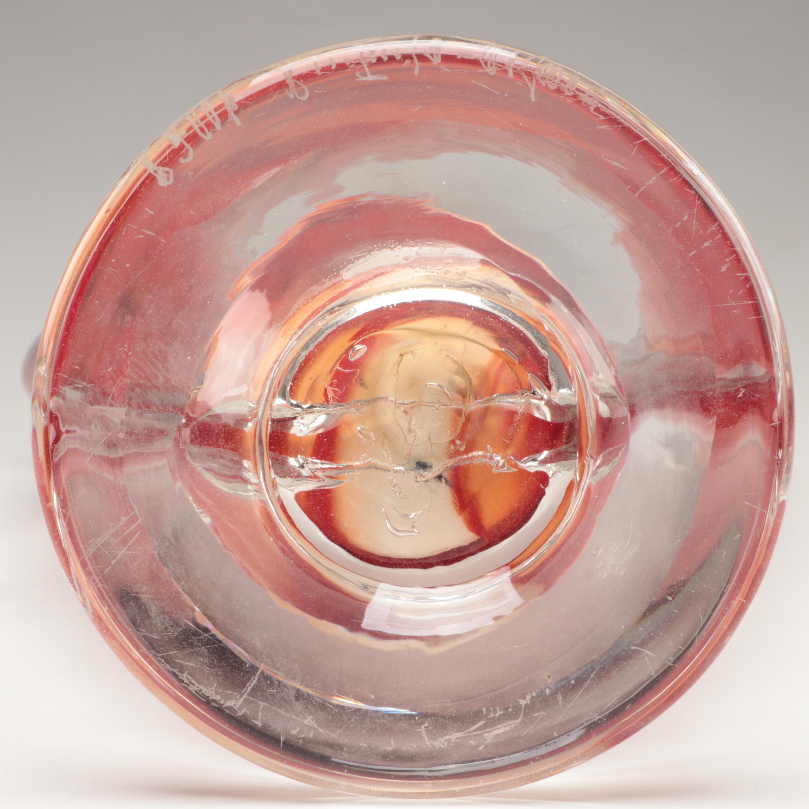 Mark Rosenbaum for Rosetree Blown Footed Studio Art Glass Shoulder Vase, 2006